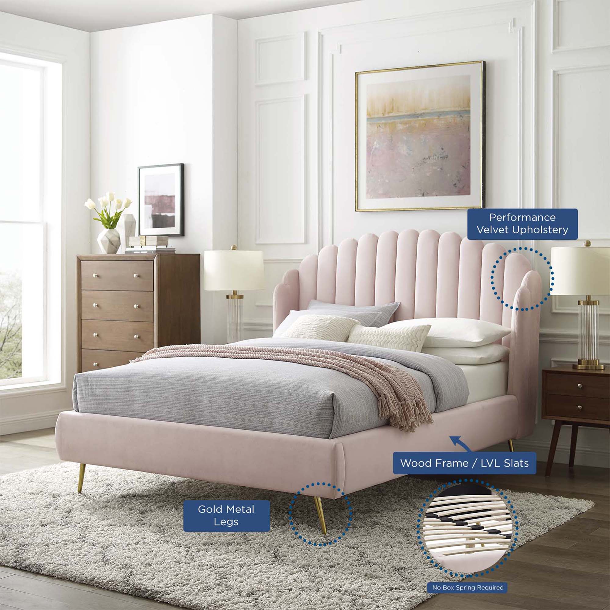Modway Lana Performance Velvet Queen Wingback Platform Bed