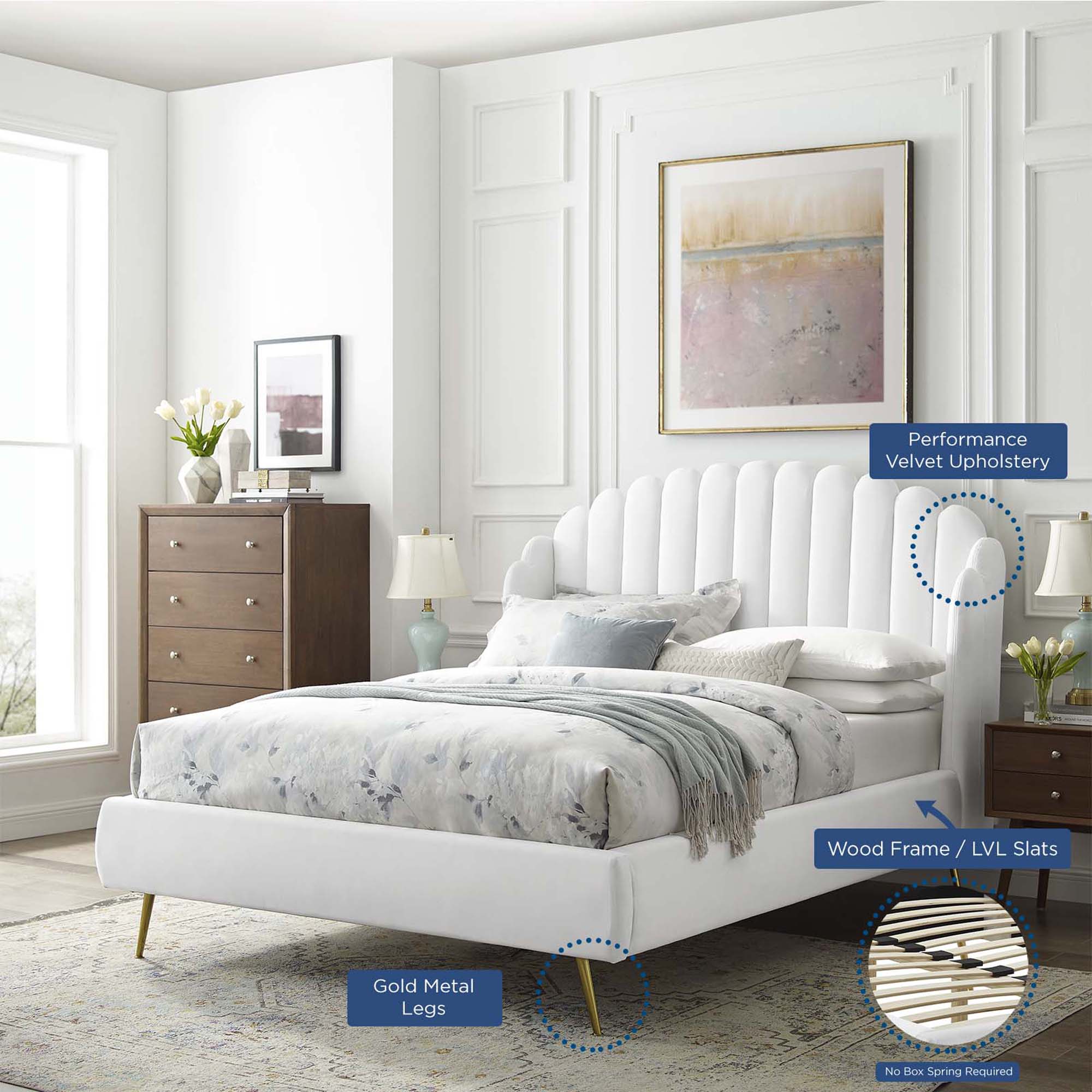 Modway Lana Performance Velvet Queen Wingback Platform Bed