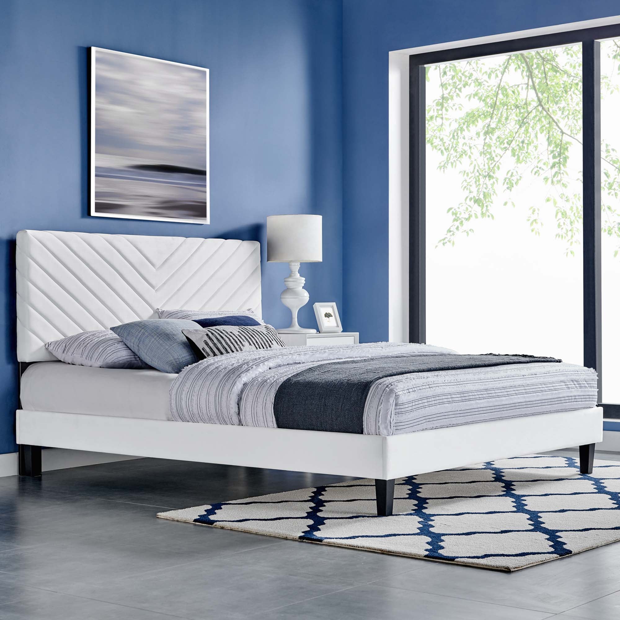 Modway Roxanne Tapered Wood Leg Performance Velvet Queen Platform Bed
