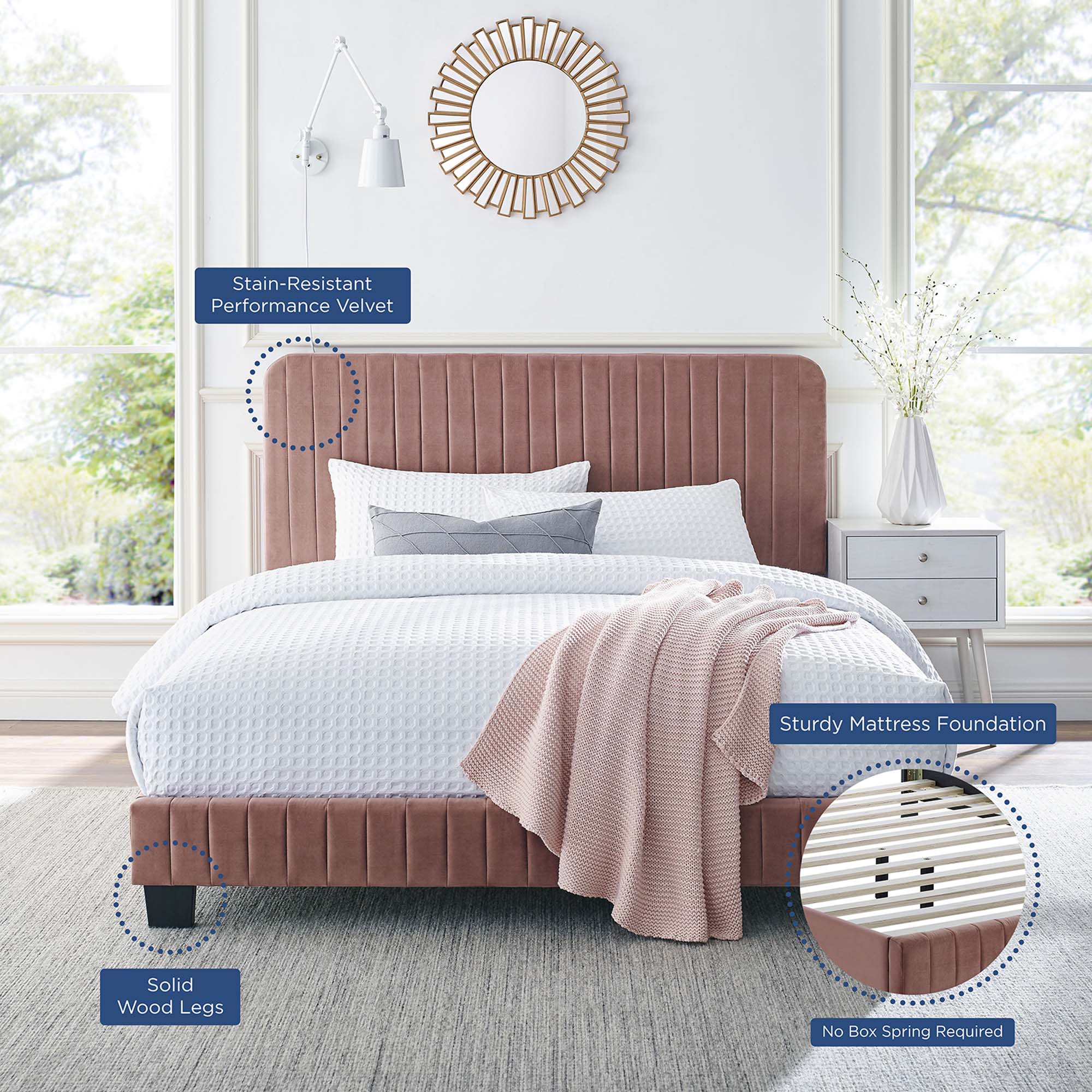 Modway Celine Channel Tufted Performance Velvet Queen Platform Bed