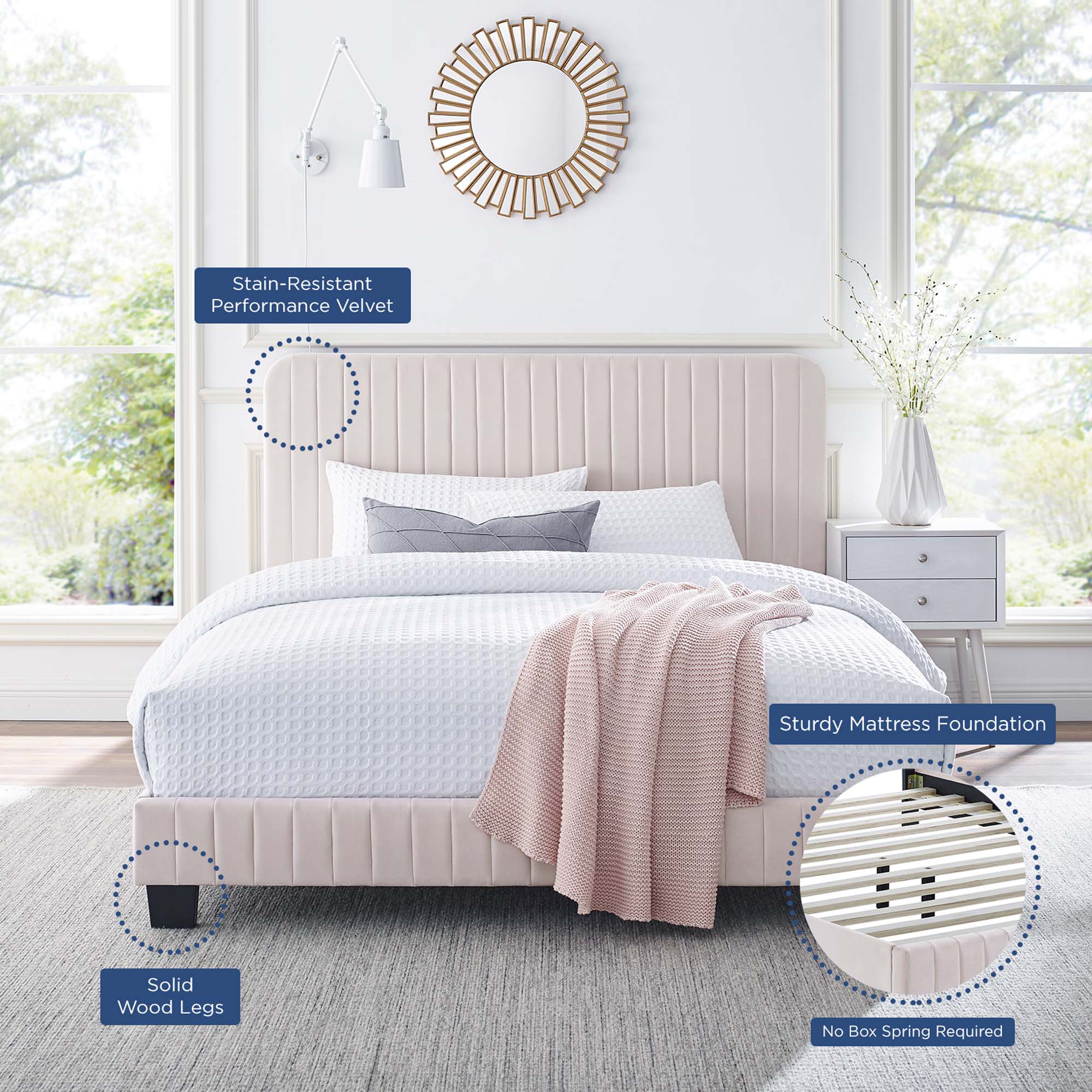 Modway Celine Channel Tufted Performance Velvet Queen Platform Bed