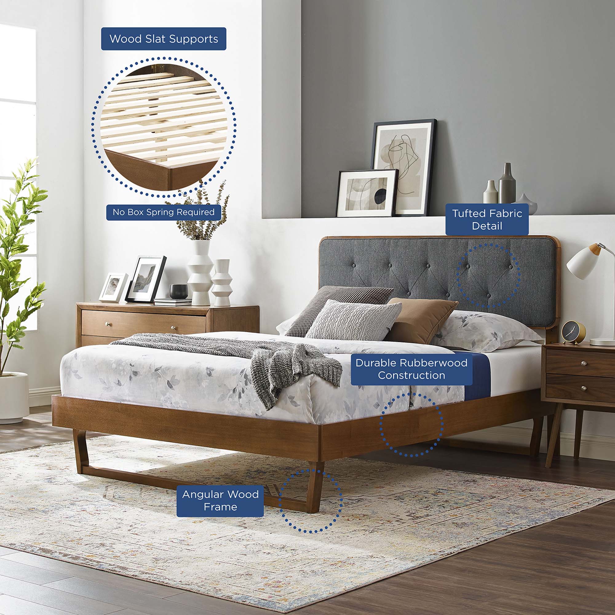 Modway Bridgette Wood Queen Platform Bed With Angular Frame