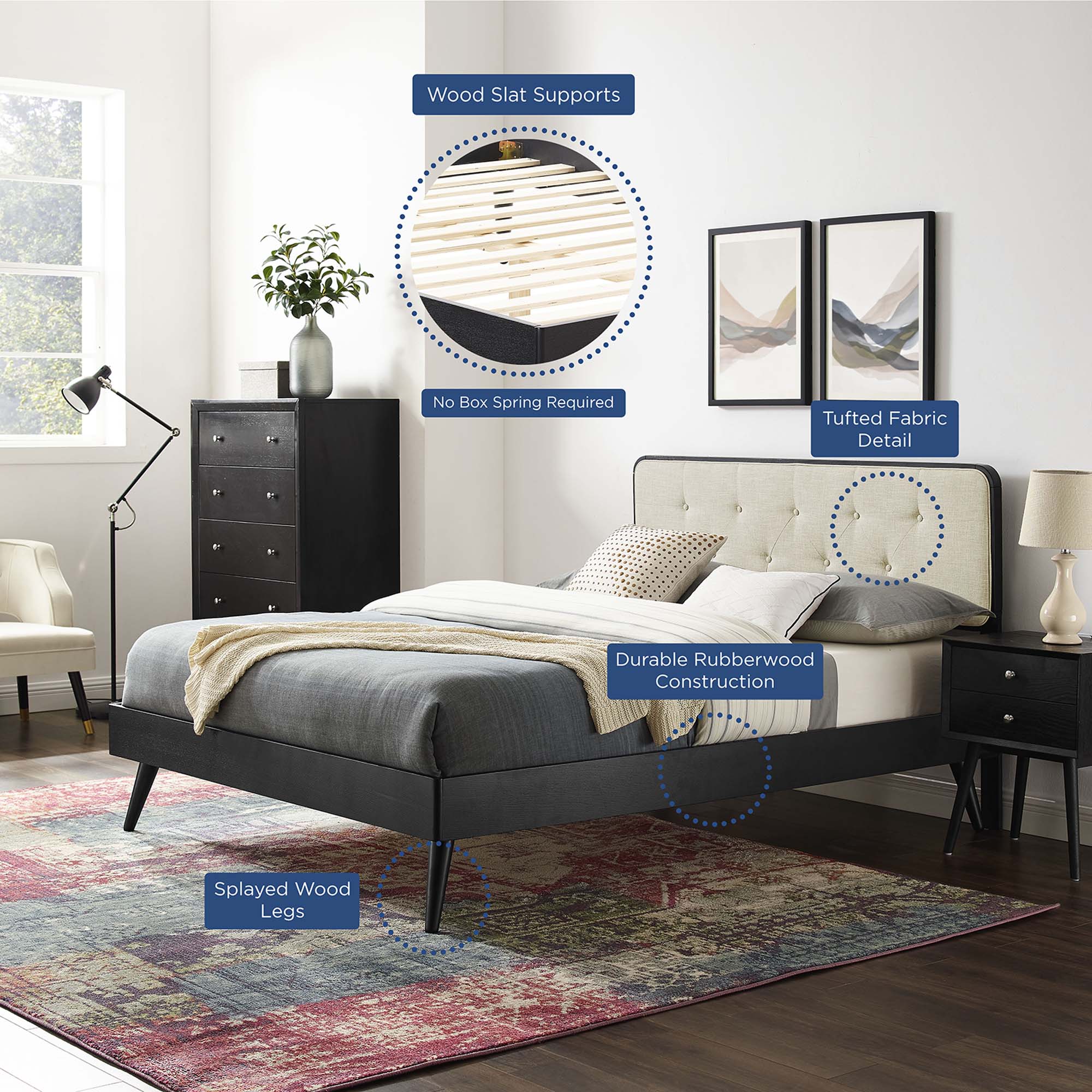 Modway Bridgette Wood Queen Platform Bed With Splayed Legs
