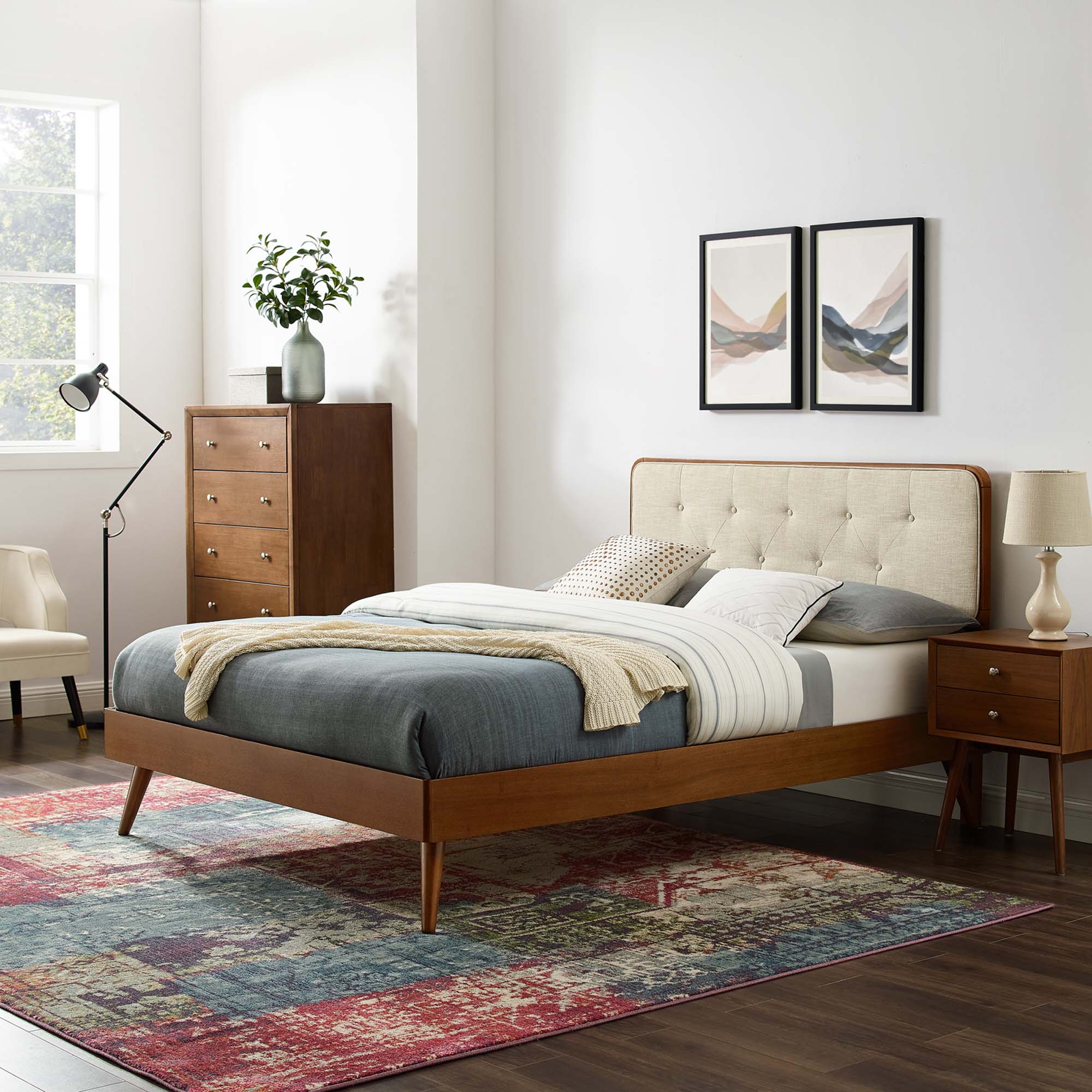 Modway Bridgette Wood Queen Platform Bed With Splayed Legs