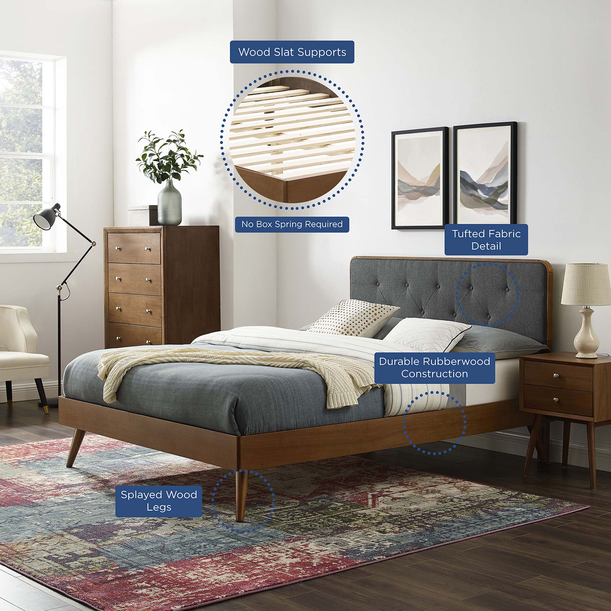 Modway Bridgette Wood Queen Platform Bed With Splayed Legs