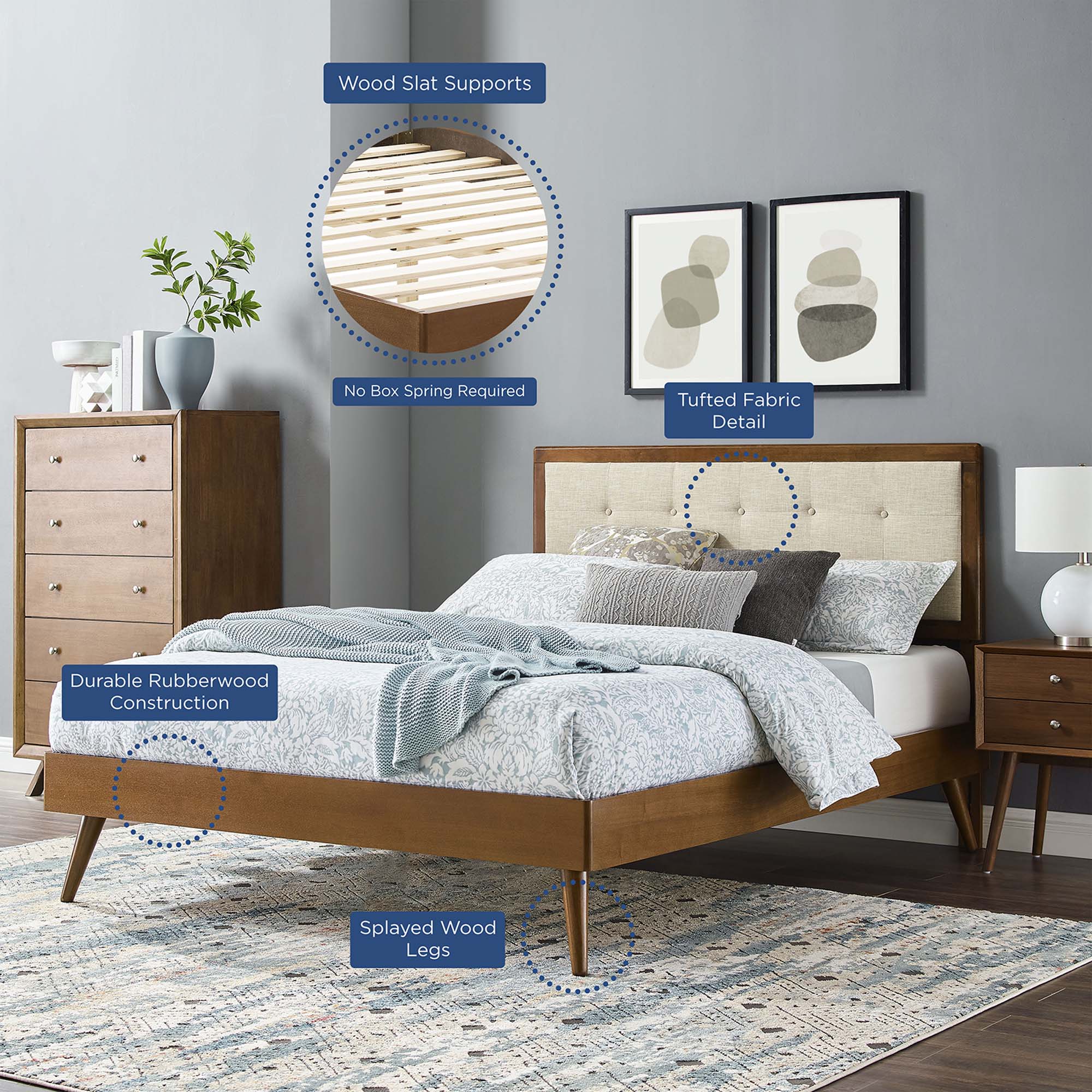 Modway Willow Wood Full Platform Bed With Splayed Legs