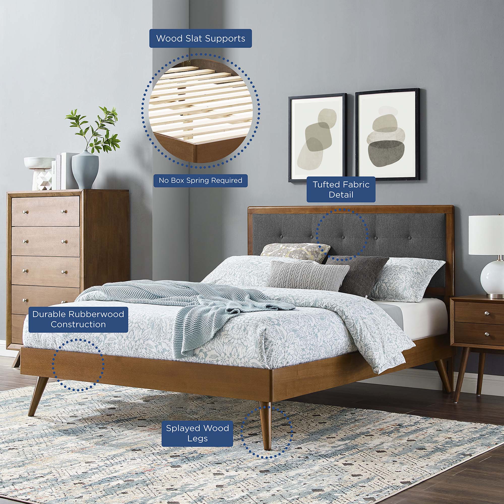 Modway Willow Wood Full Platform Bed With Splayed Legs