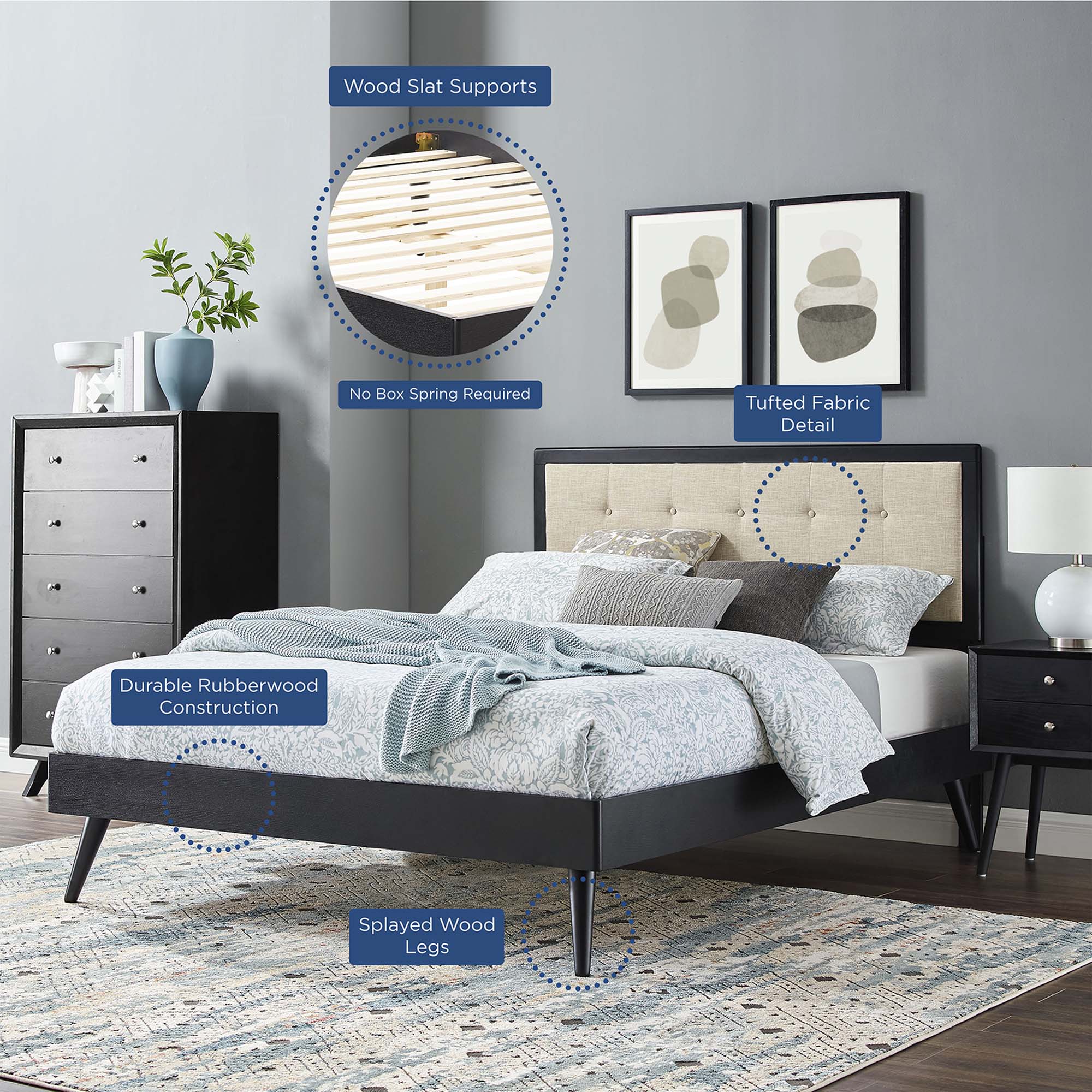 Modway Willow Wood King Platform Bed With Splayed Legs