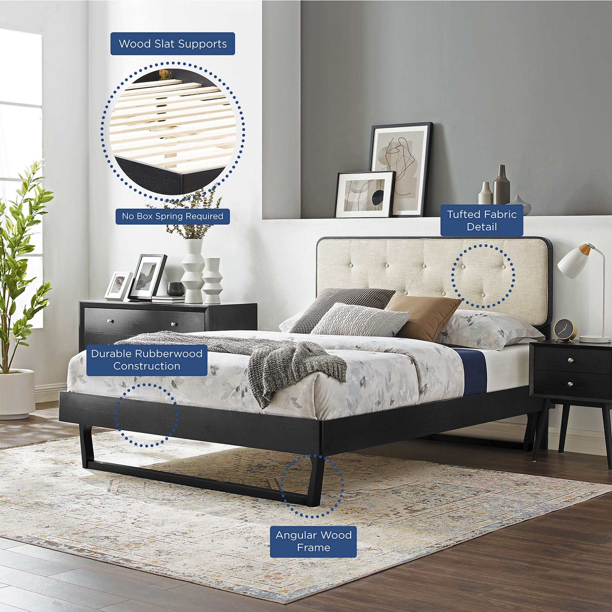 Modway Bridgette Wood Full Platform Bed With Angular Frame
