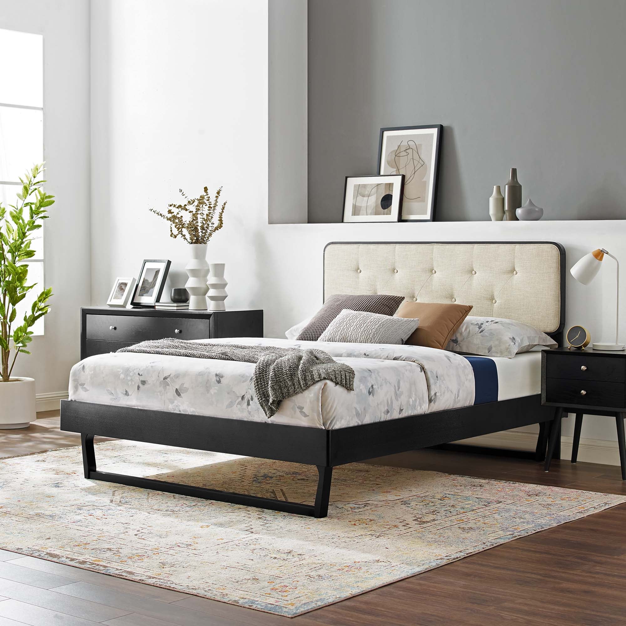 Modway Bridgette Wood Full Platform Bed With Angular Frame