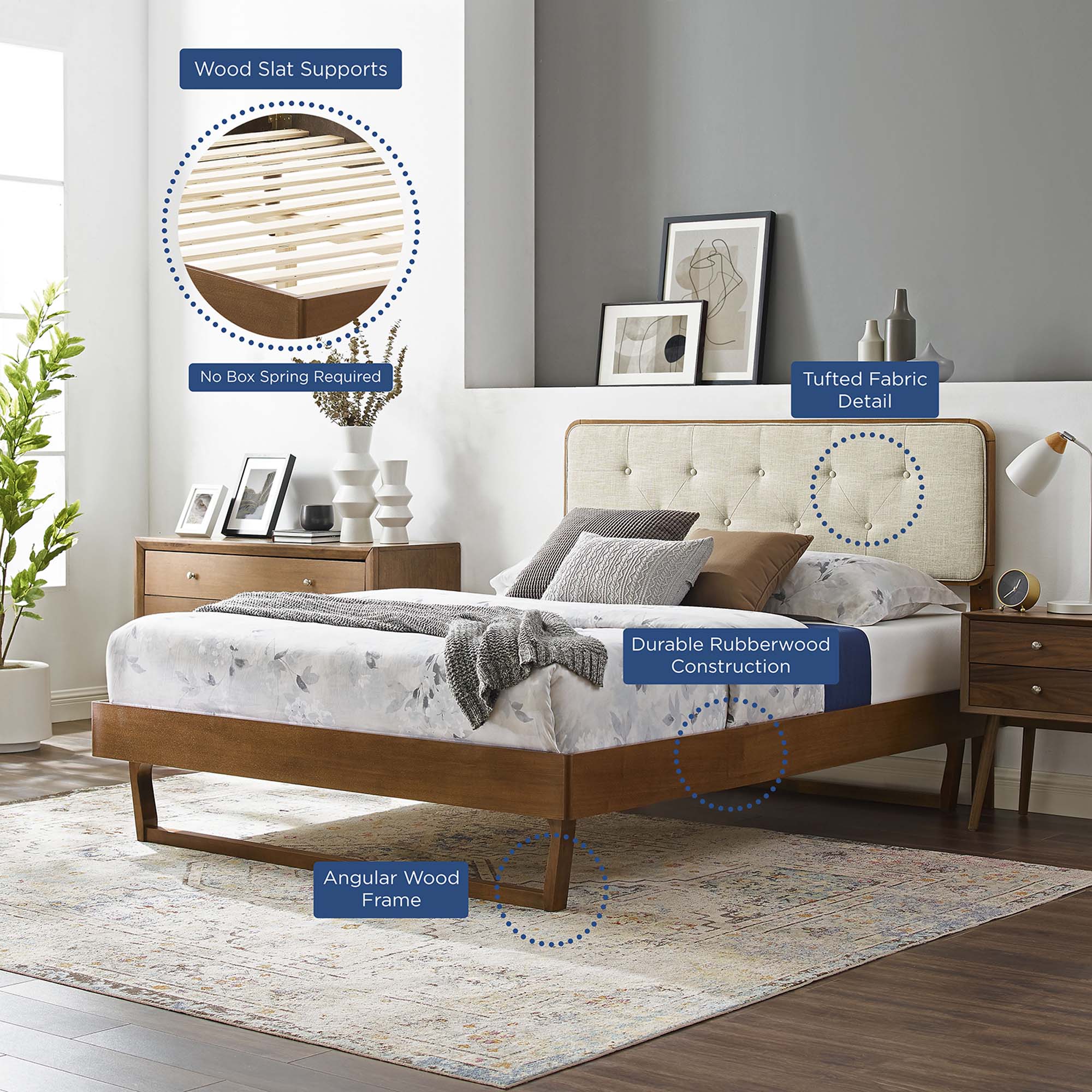 Modway Bridgette Wood King Platform Bed With Angular Frame