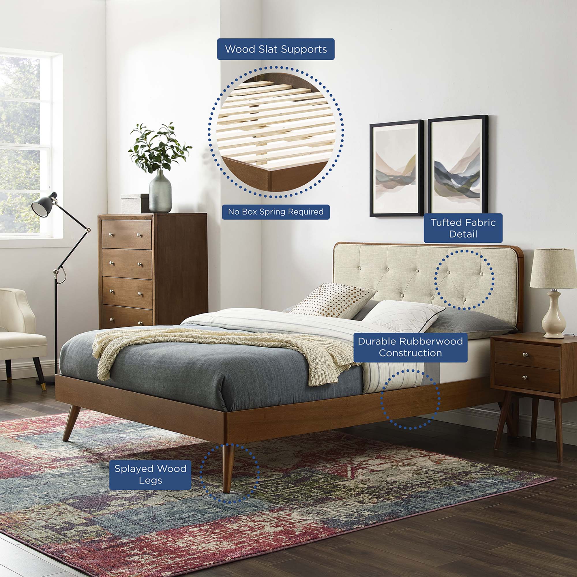 Modway Bridgette Wood Full Platform Bed With Splayed Legs