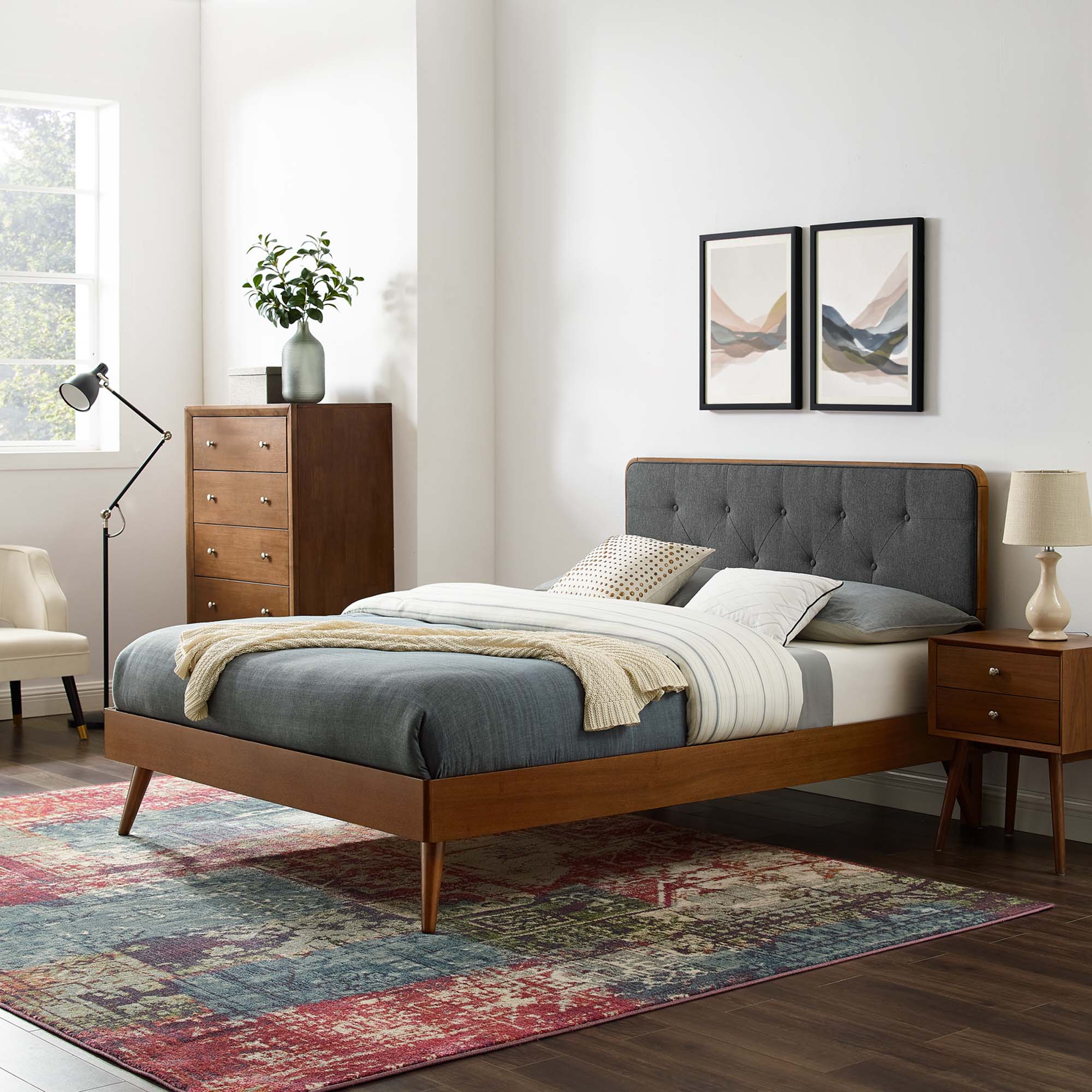 Modway Bridgette Wood Full Platform Bed With Splayed Legs