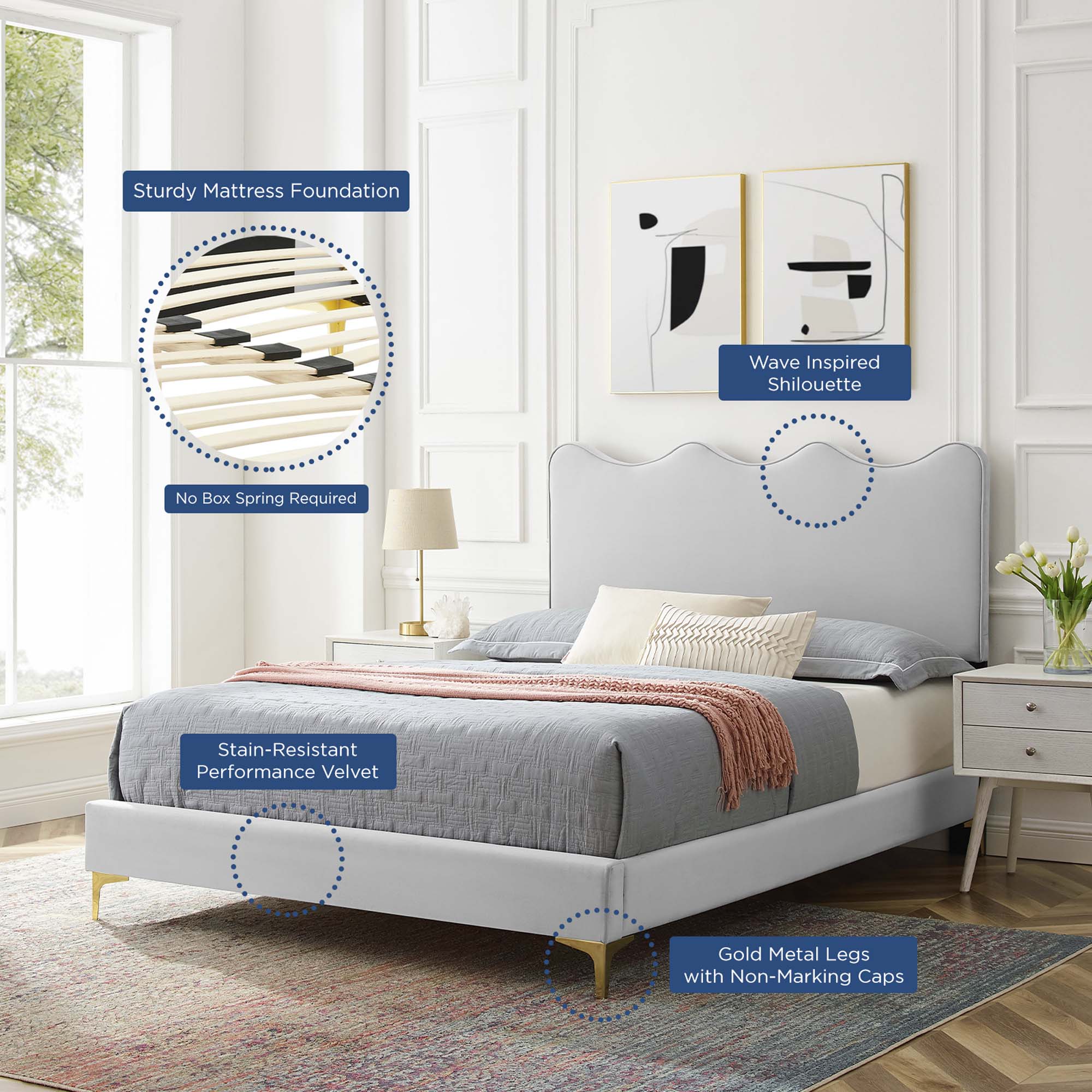 Modway Current Performance Velvet Full Platform Bed