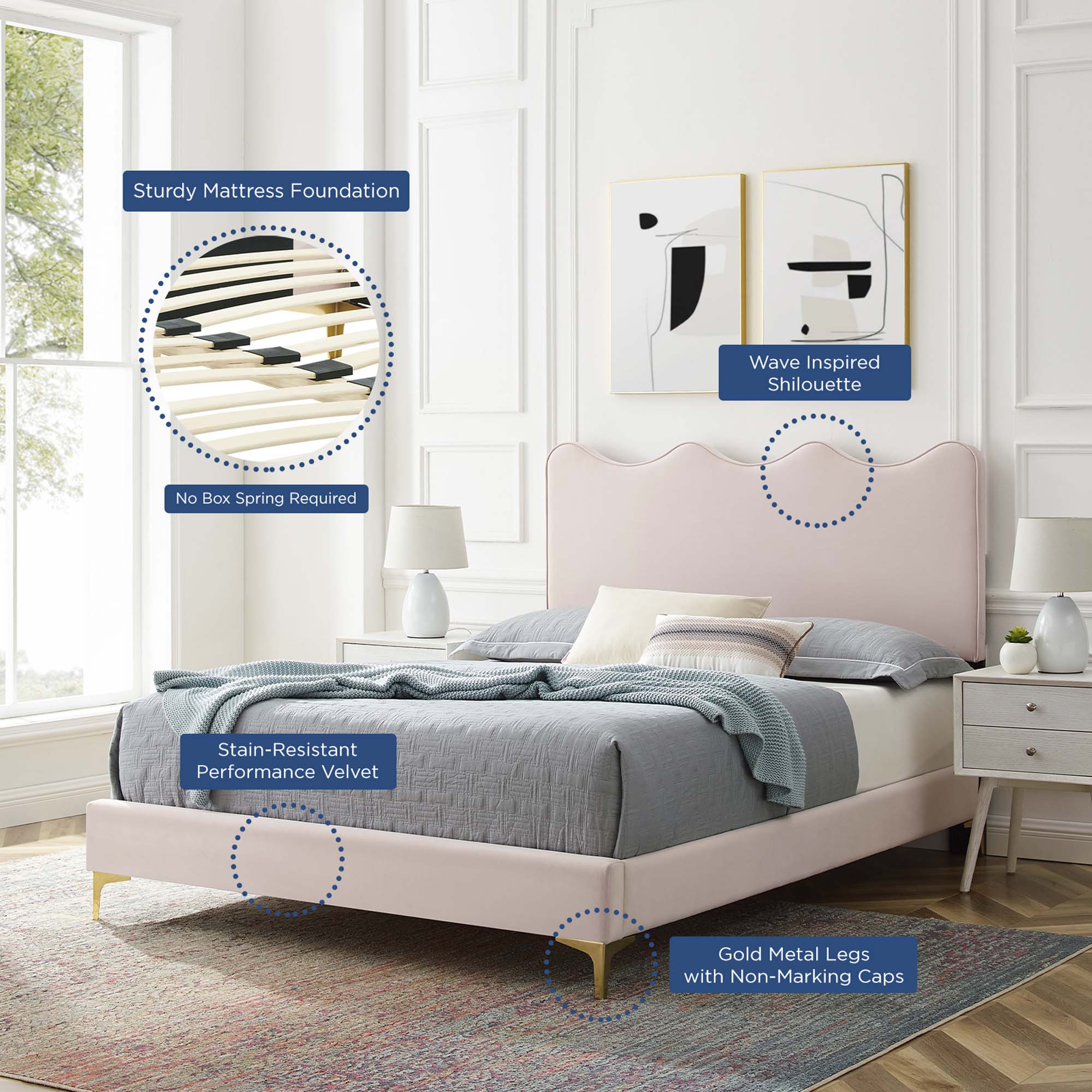 Modway Current Performance Velvet Full Platform Bed