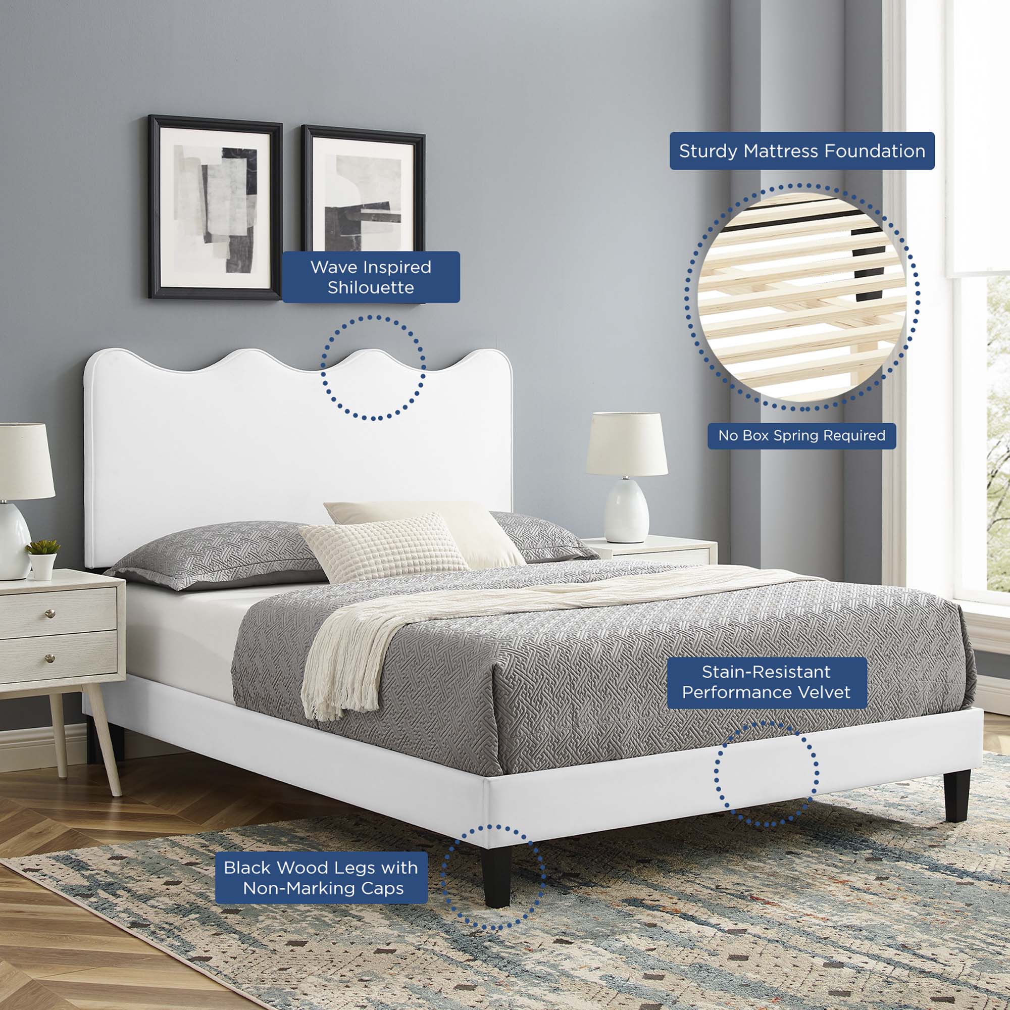 Modway Current Performance Velvet Full Platform Bed