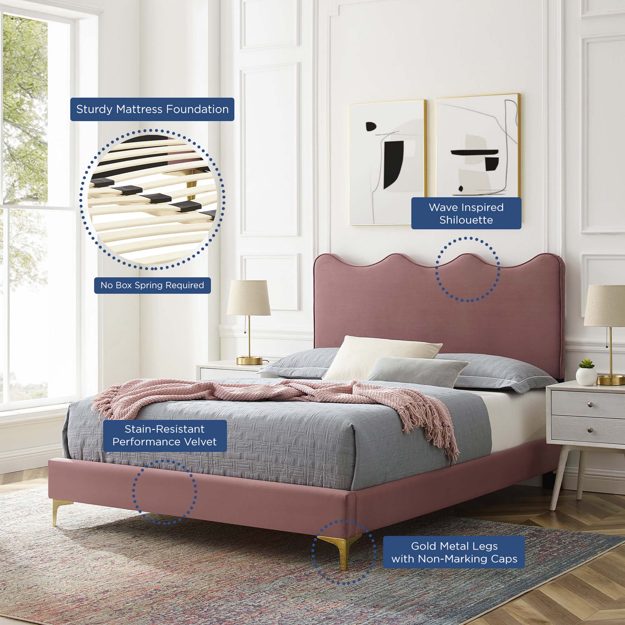 Modway Current Performance Velvet Queen Platform Bed