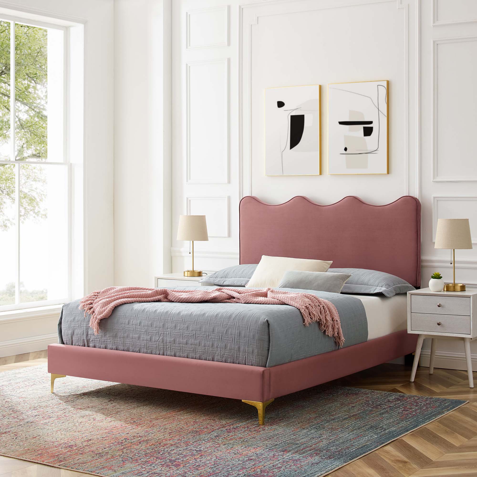 Modway Current Performance Velvet Queen Platform Bed