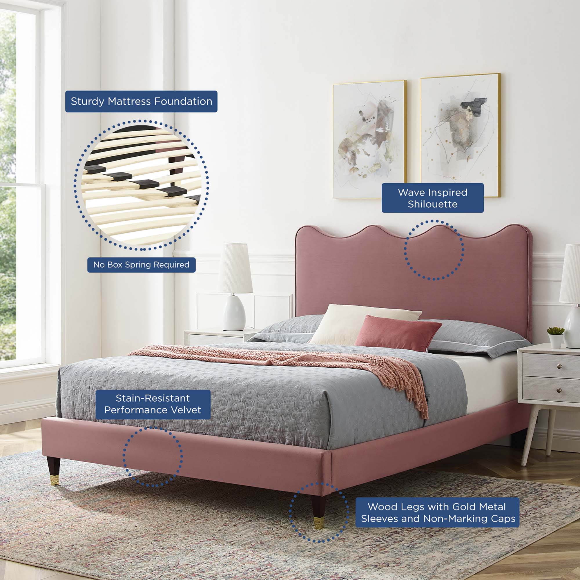 Modway Current Performance Velvet Queen Platform Bed