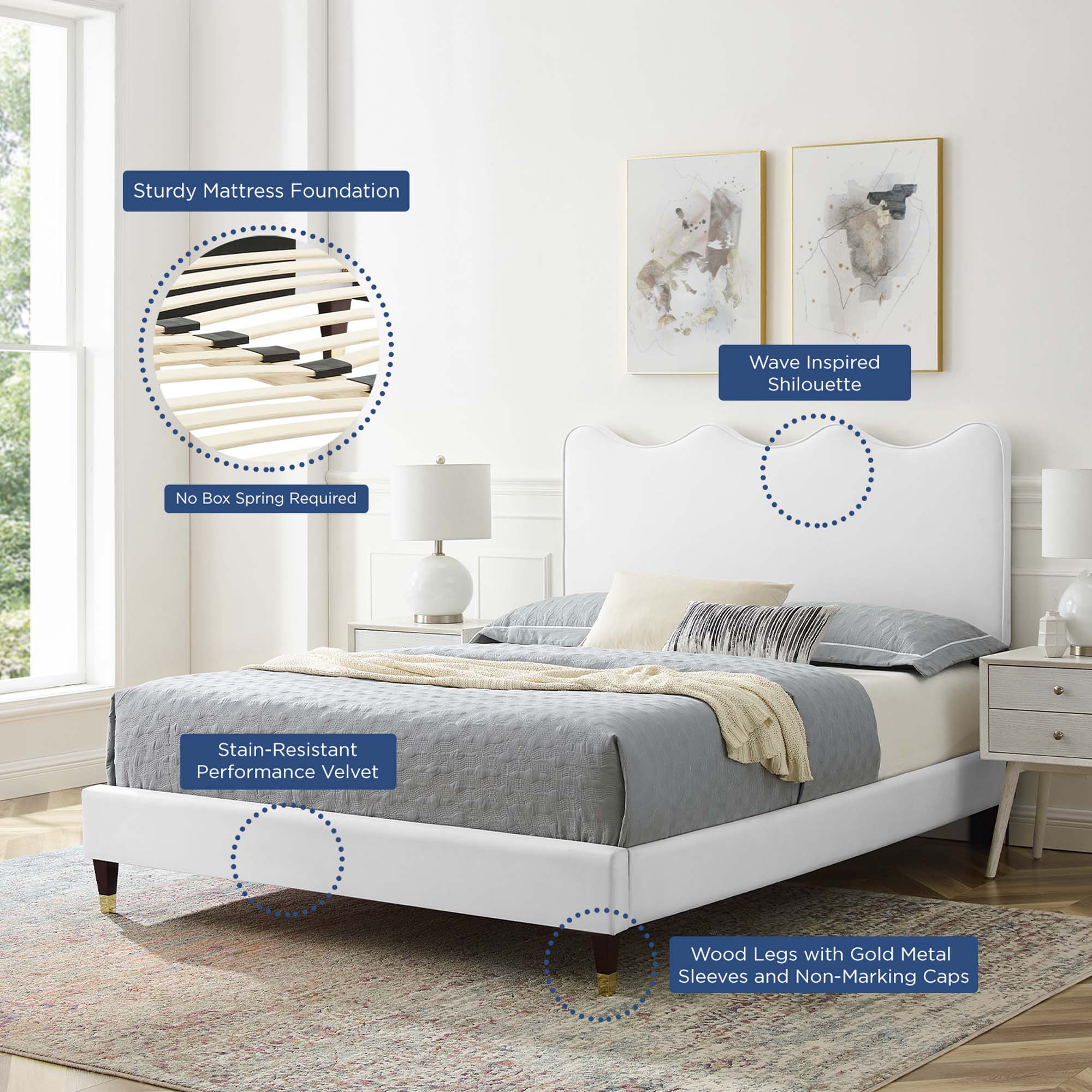 Modway Current Performance Velvet Queen Platform Bed