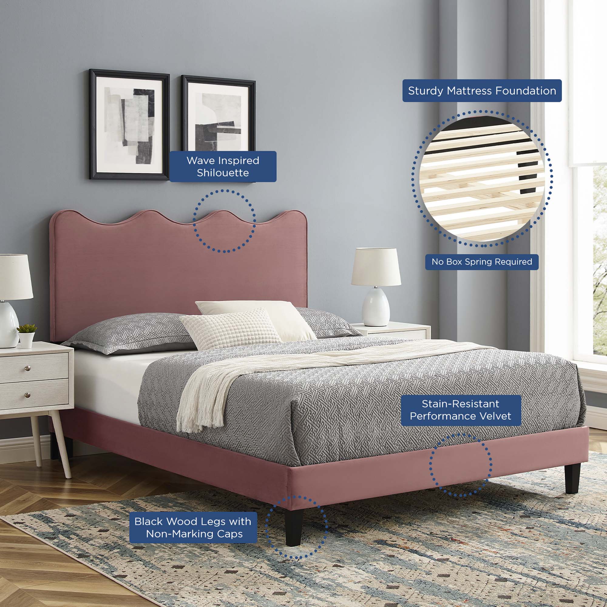 Modway Current Performance Velvet Queen Platform Bed