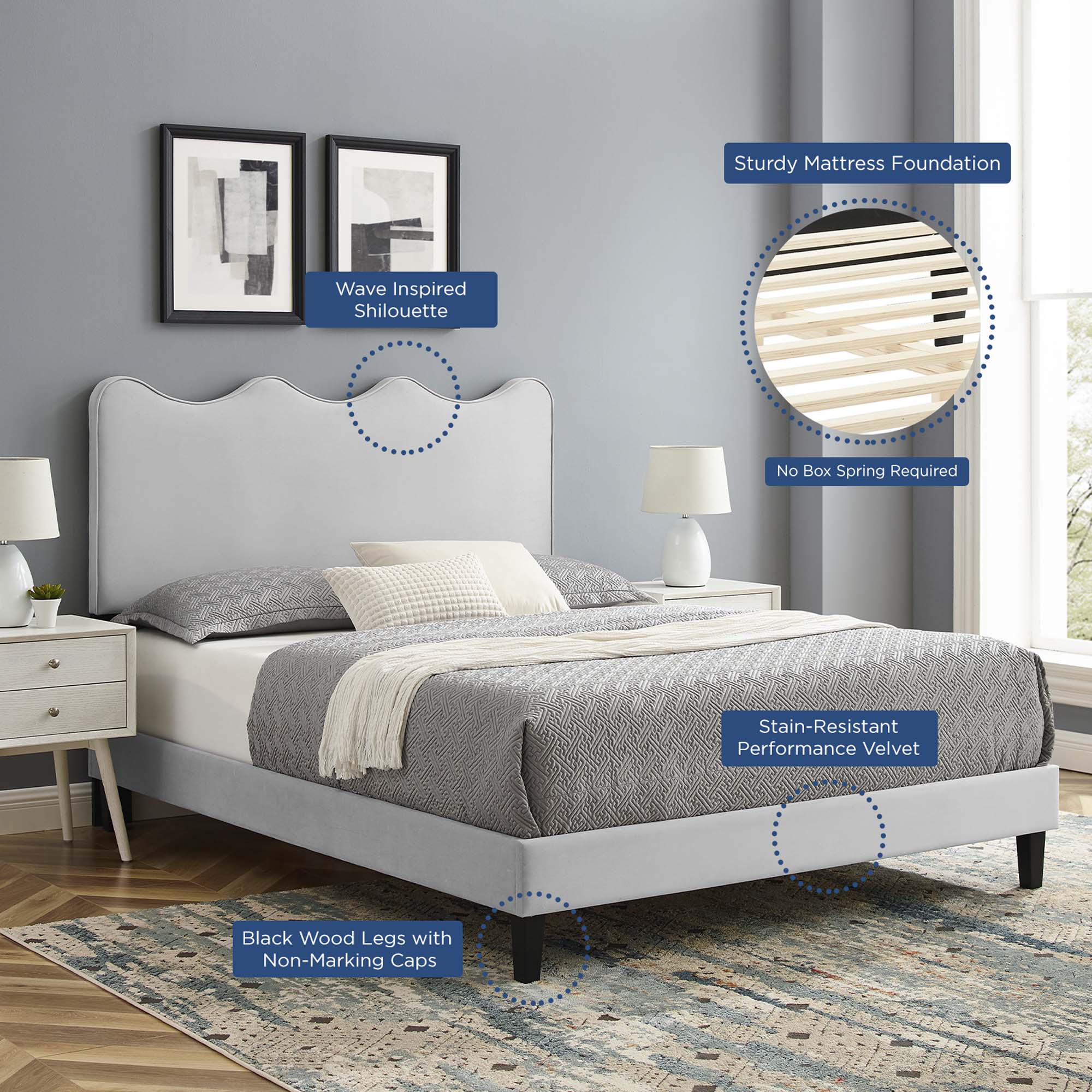 Modway Current Performance Velvet Queen Platform Bed