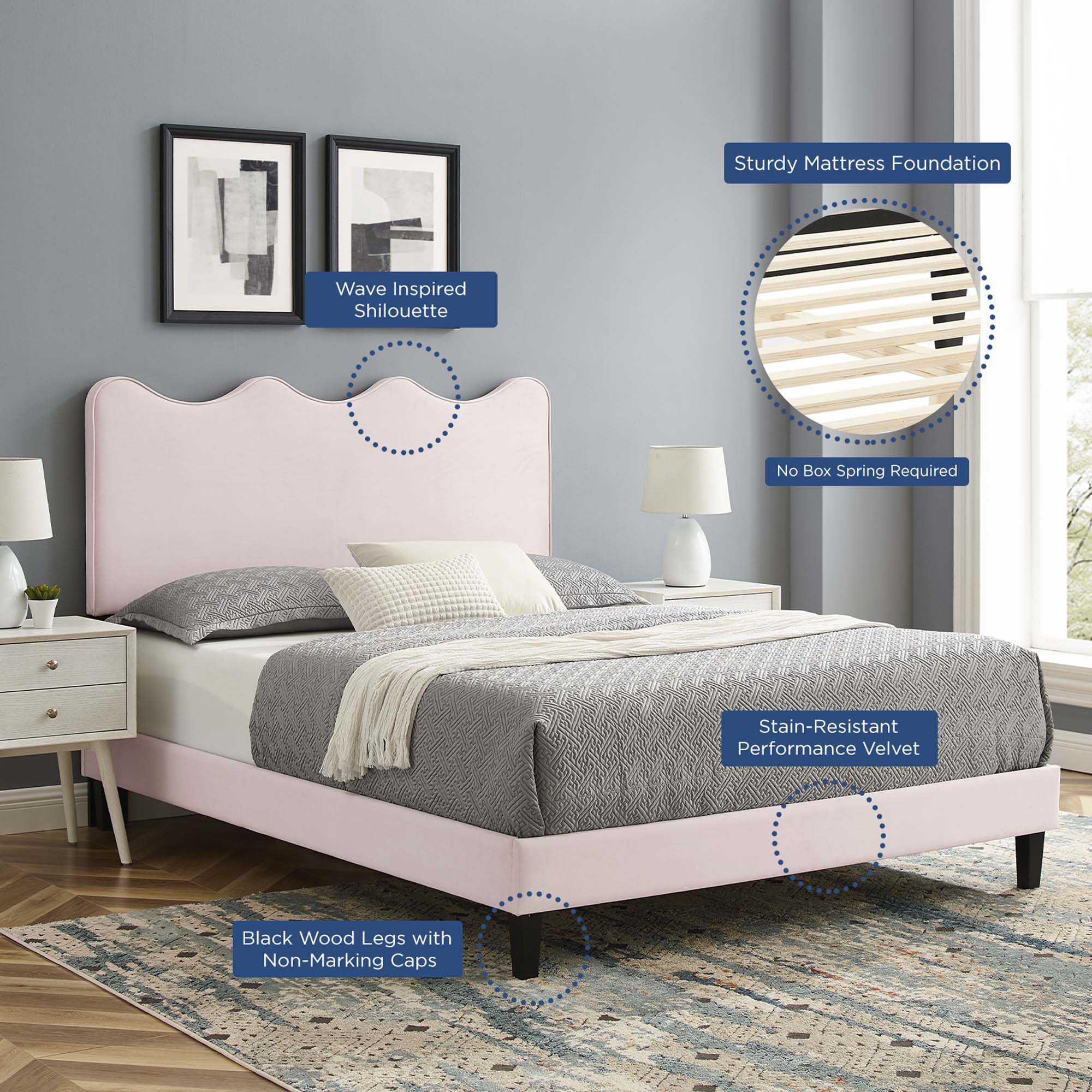 Modway Current Performance Velvet Queen Platform Bed