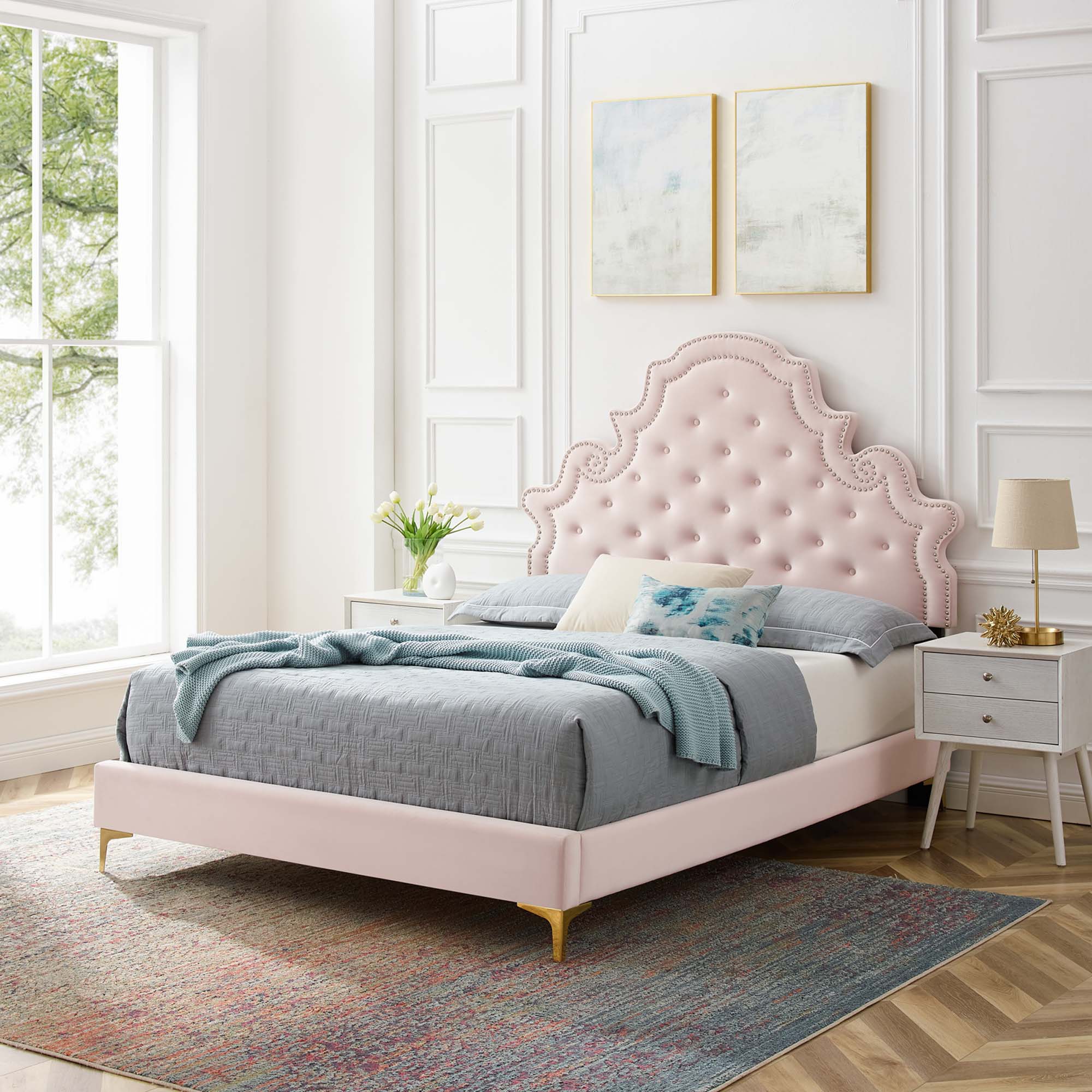 Modway Gwyneth Tufted Performance Velvet Queen Platform Bed