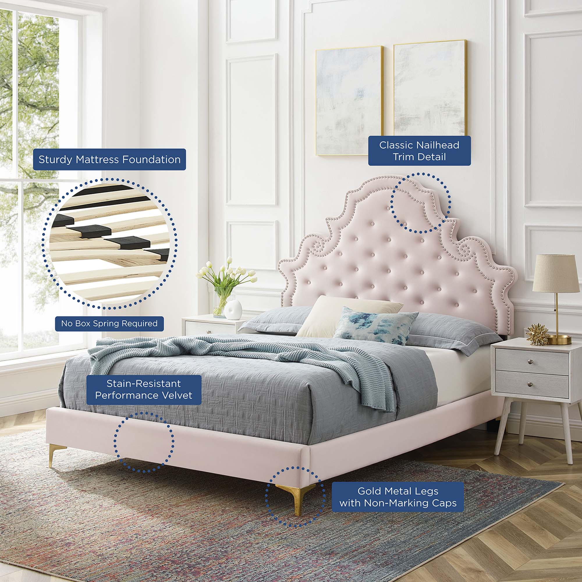 Modway Gwyneth Tufted Performance Velvet Queen Platform Bed