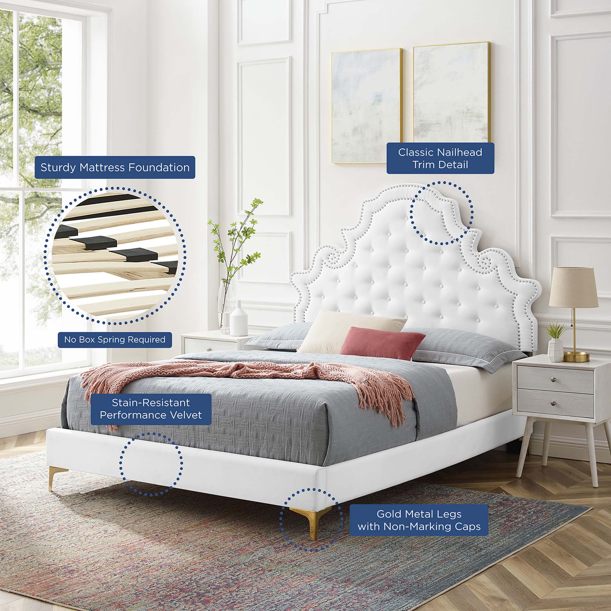 Modway Gwyneth Tufted Performance Velvet Queen Platform Bed
