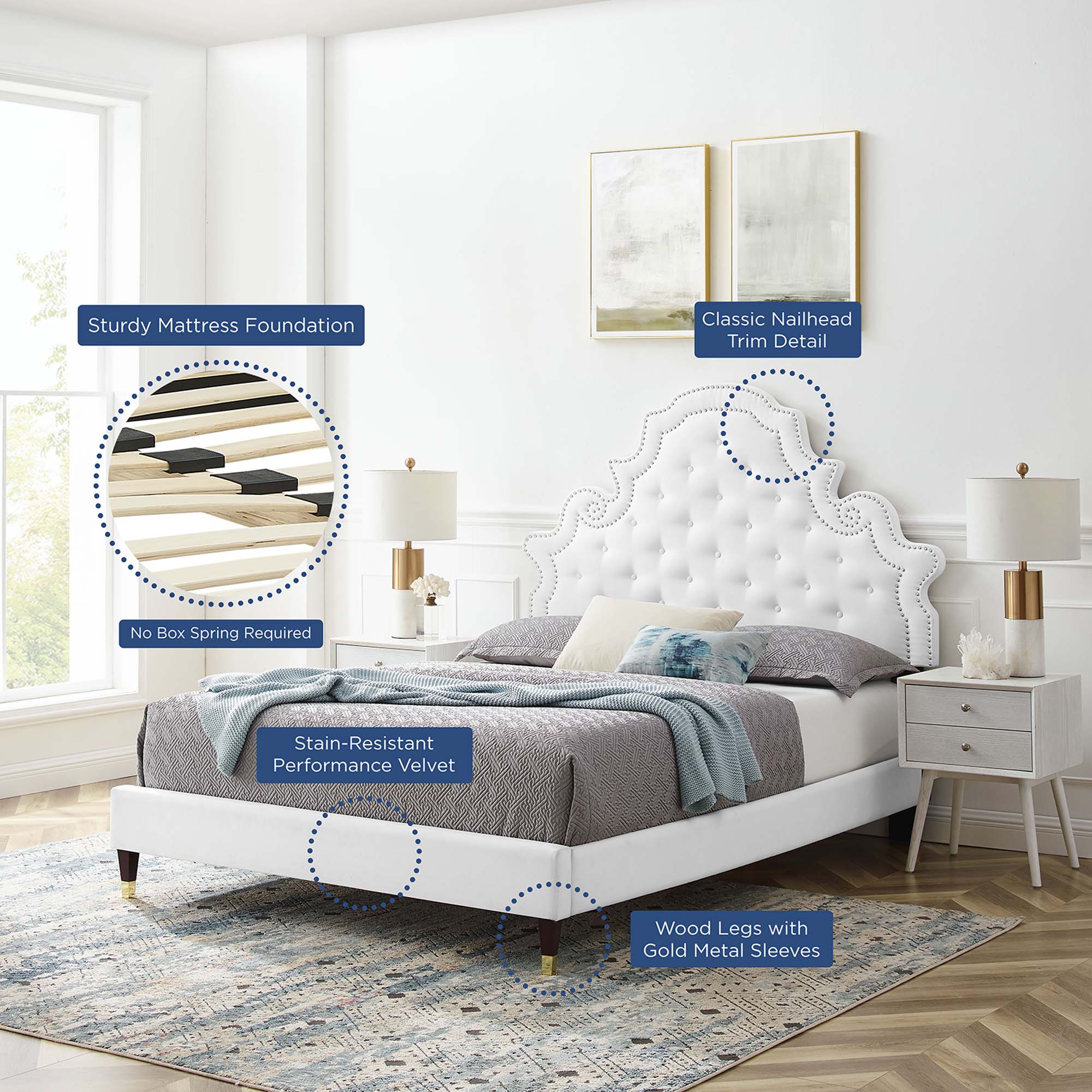 Modway Gwyneth Tufted Performance Velvet Queen Platform Bed