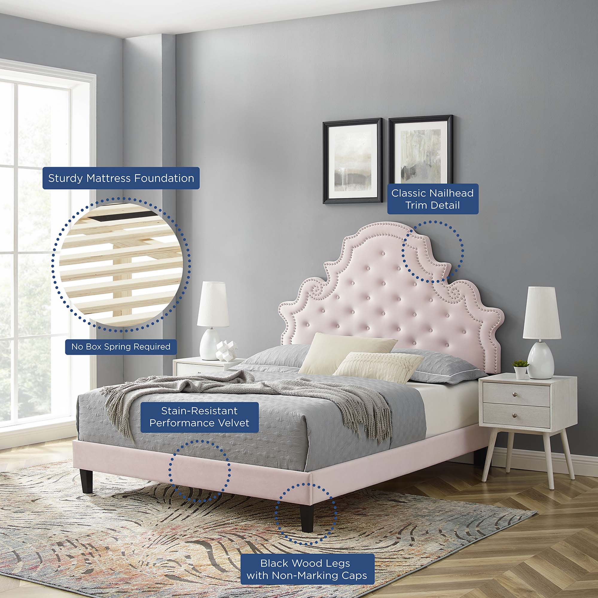Modway Gwyneth Tufted Performance Velvet Queen Platform Bed