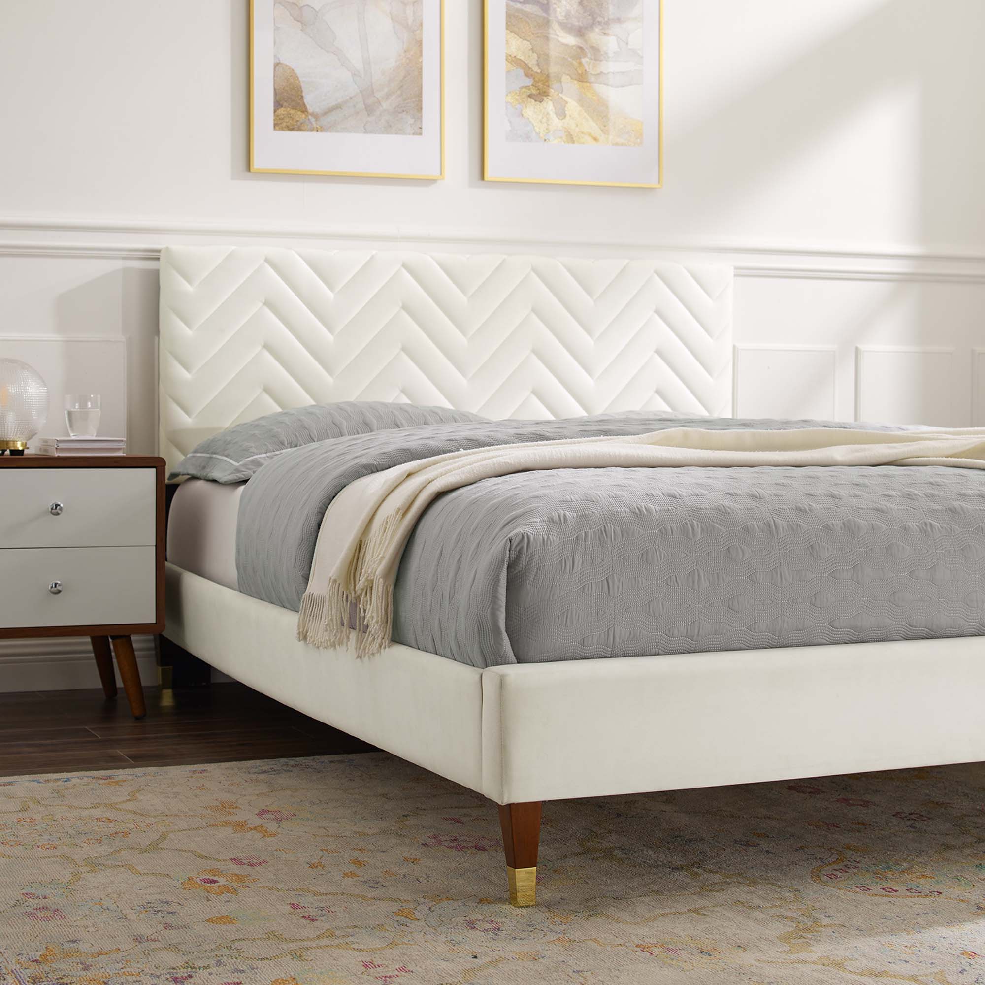 Modway Leah Chevron Tufted Performance Velvet Queen Platform Bed