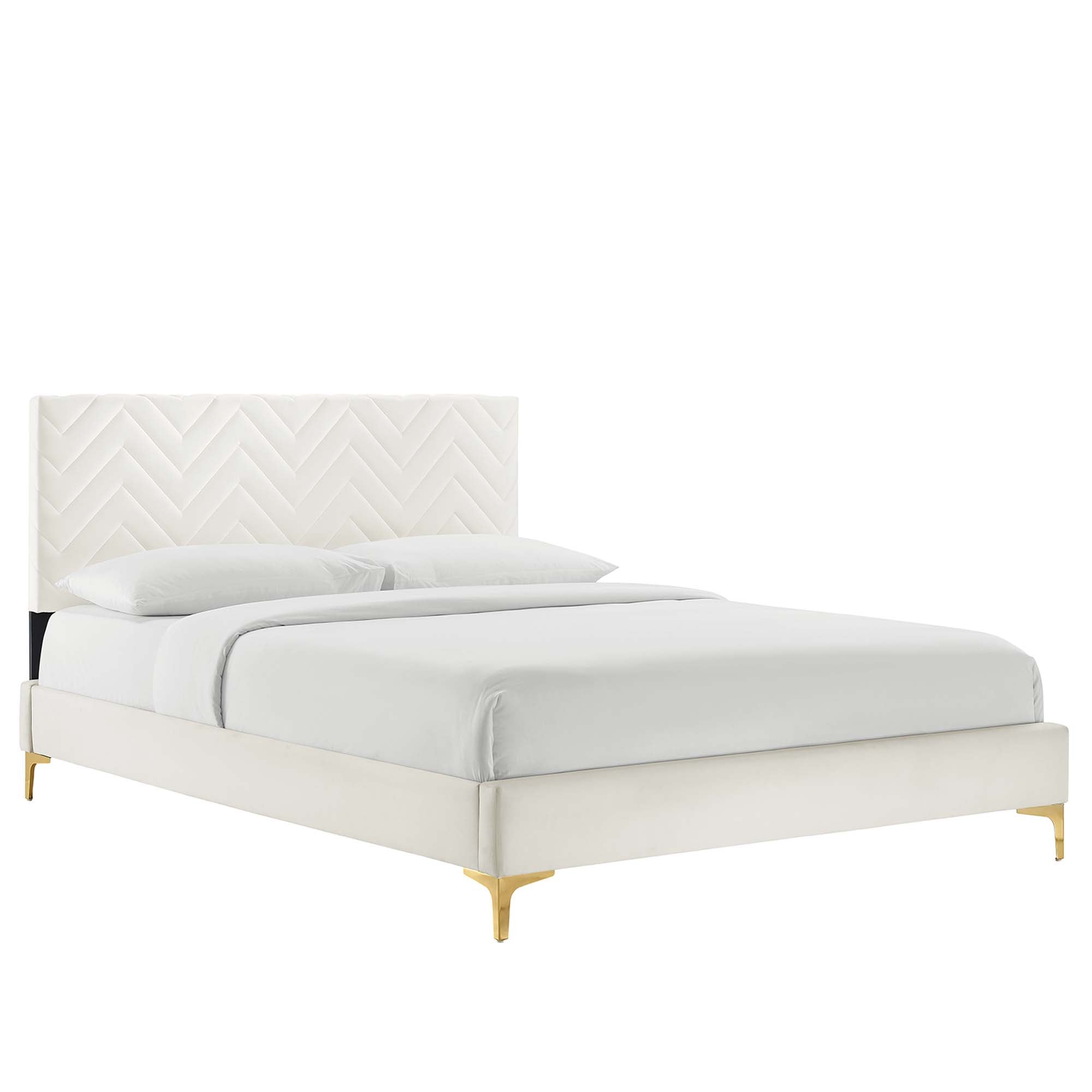 Modway Leah Chevron Tufted Performance Velvet Queen Platform Bed