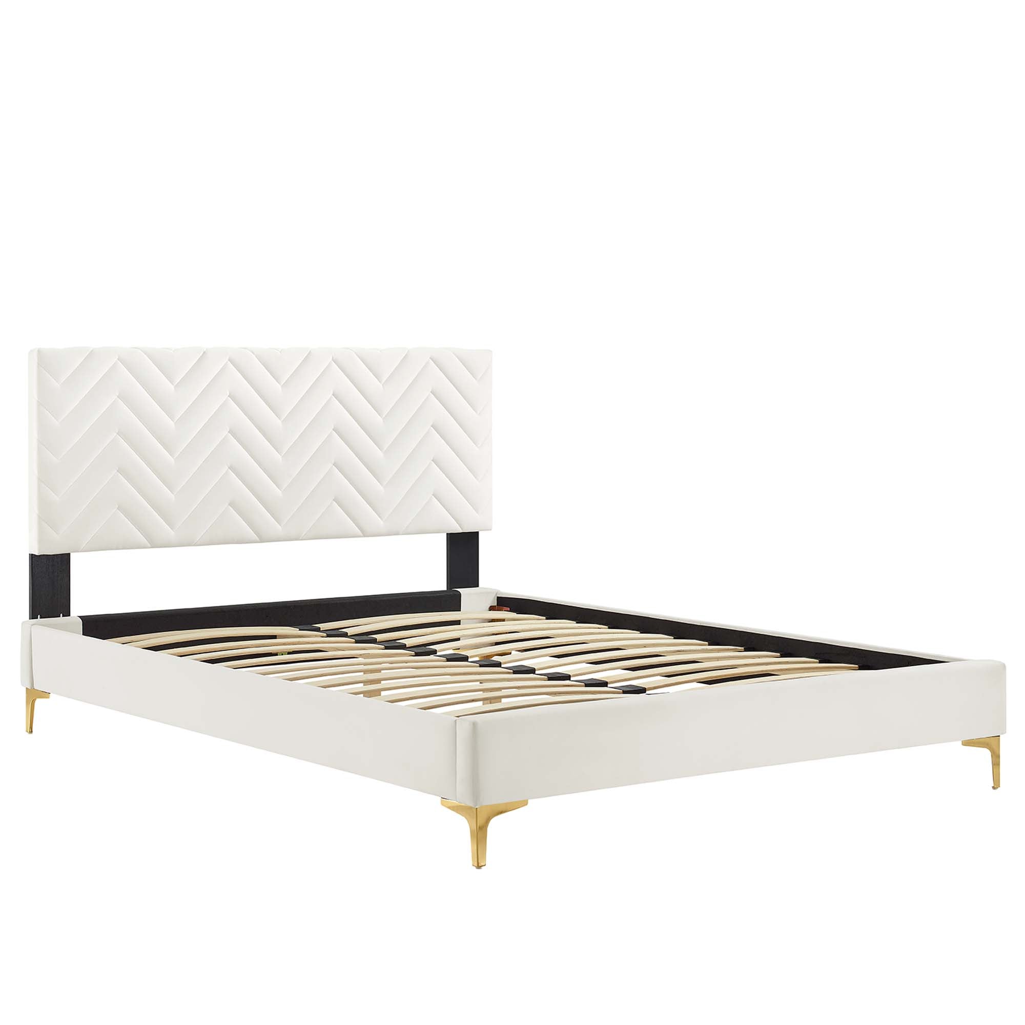 Modway Leah Chevron Tufted Performance Velvet Queen Platform Bed