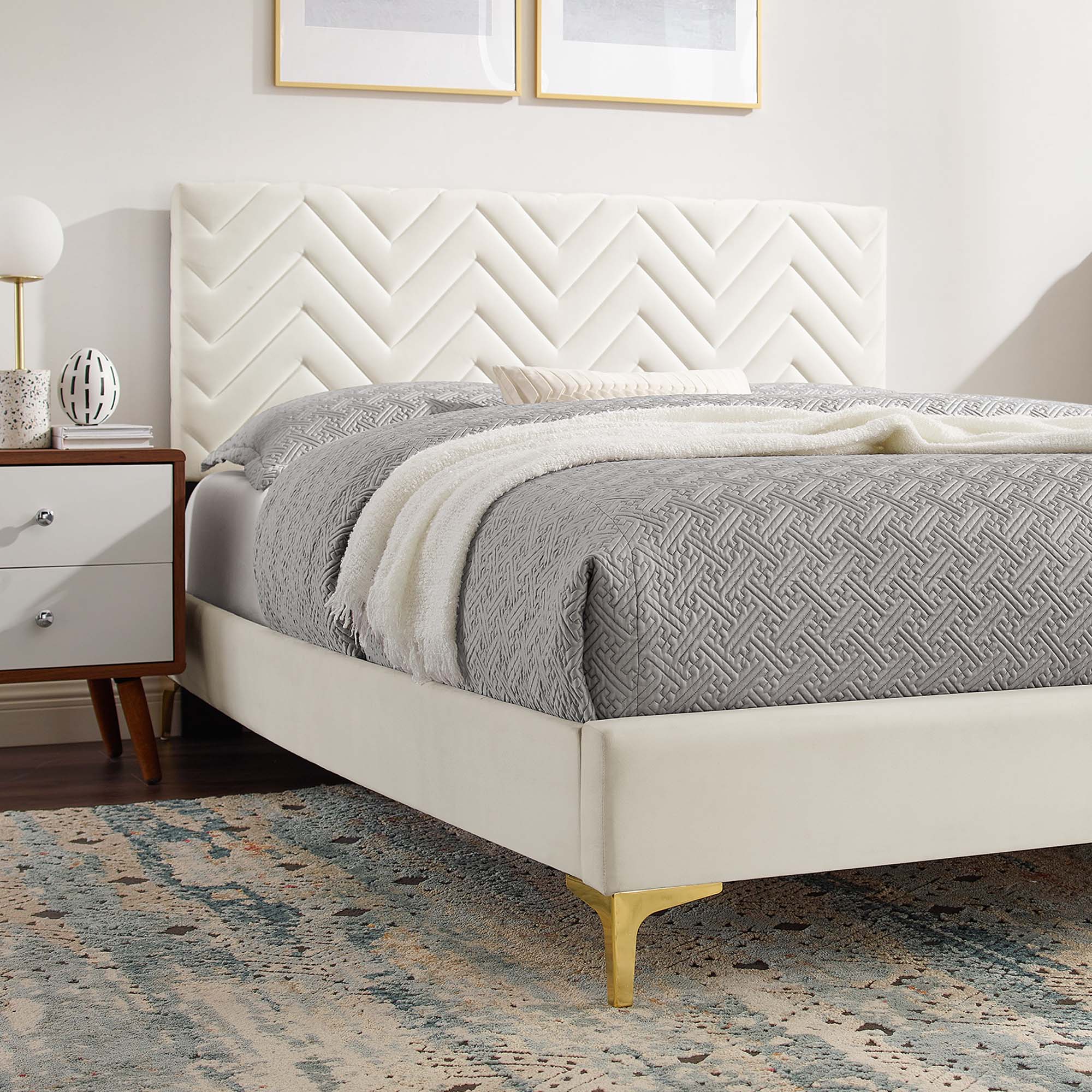 Modway Leah Chevron Tufted Performance Velvet Full Platform Bed
