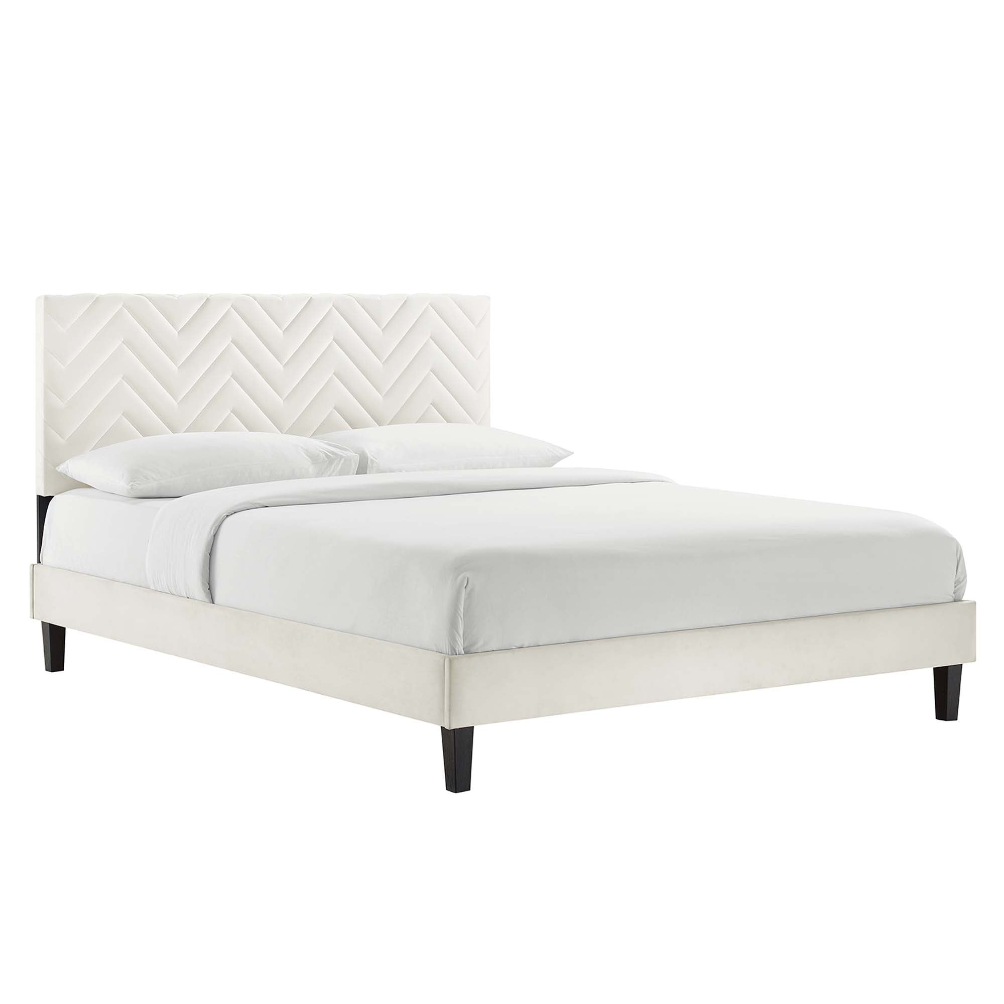 Modway Leah Tapered Wood Leg Chevron Tufted Performance Velvet Full Platform Bed