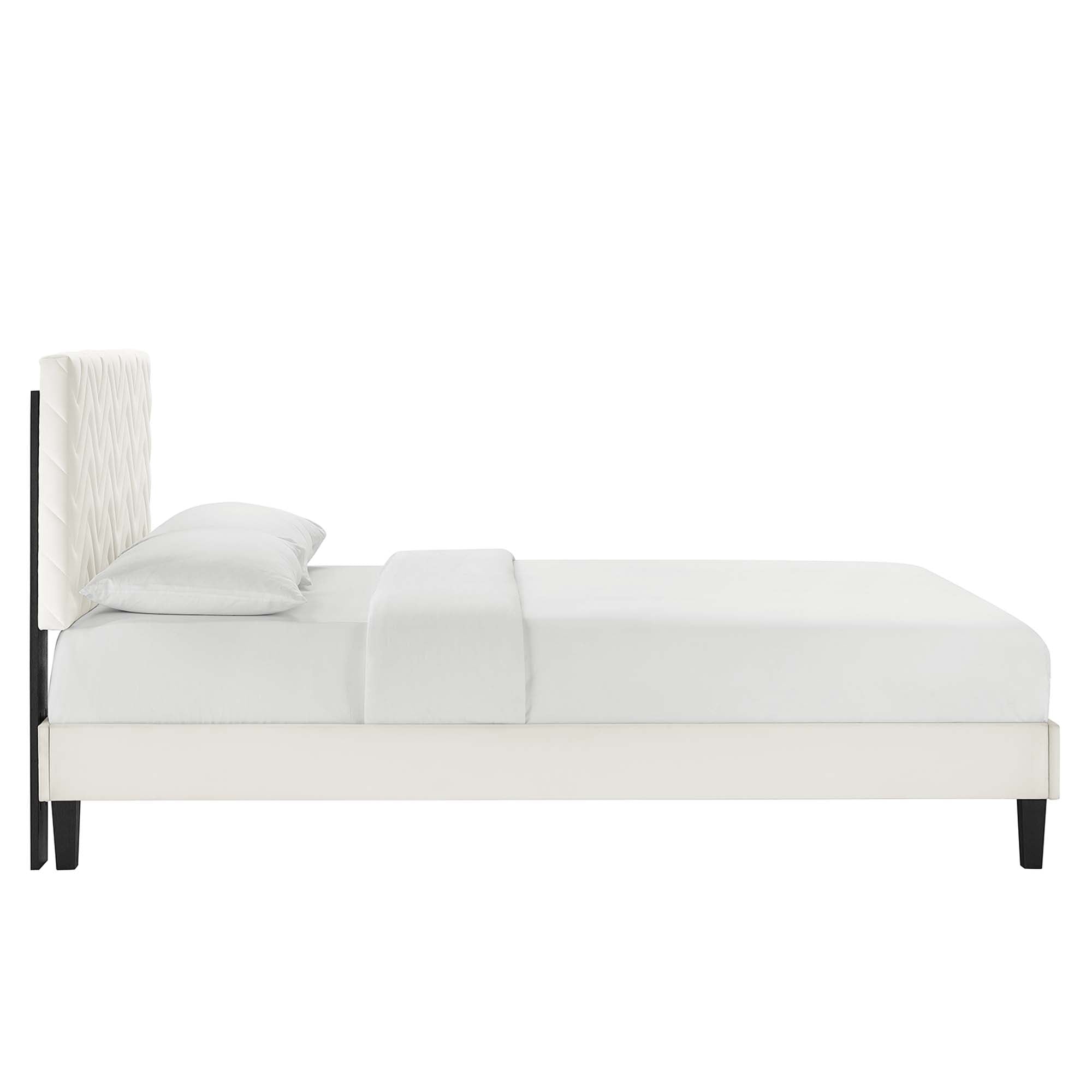 Modway Leah Tapered Wood Leg Chevron Tufted Performance Velvet Full Platform Bed