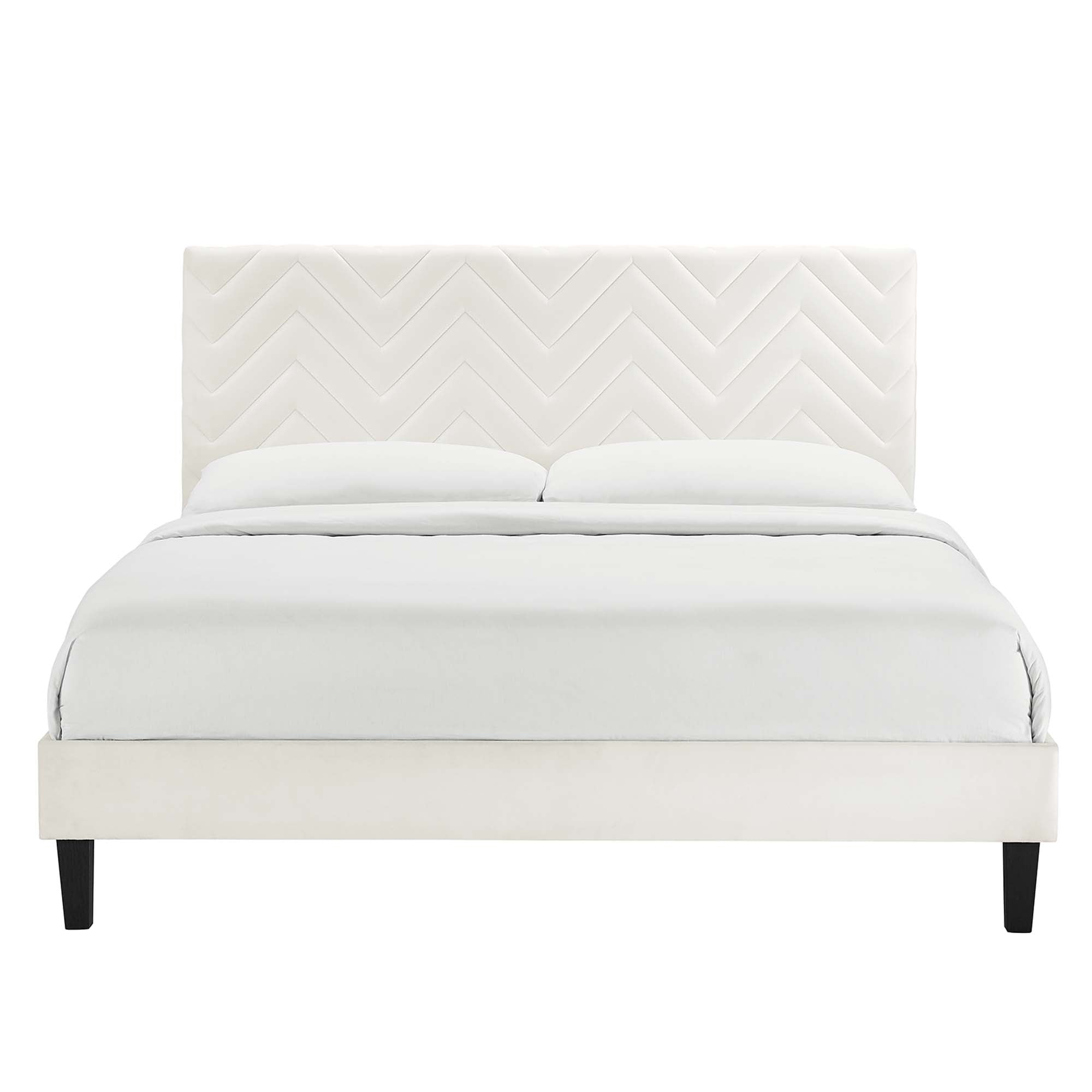 Modway Leah Tapered Wood Leg Chevron Tufted Performance Velvet Full Platform Bed