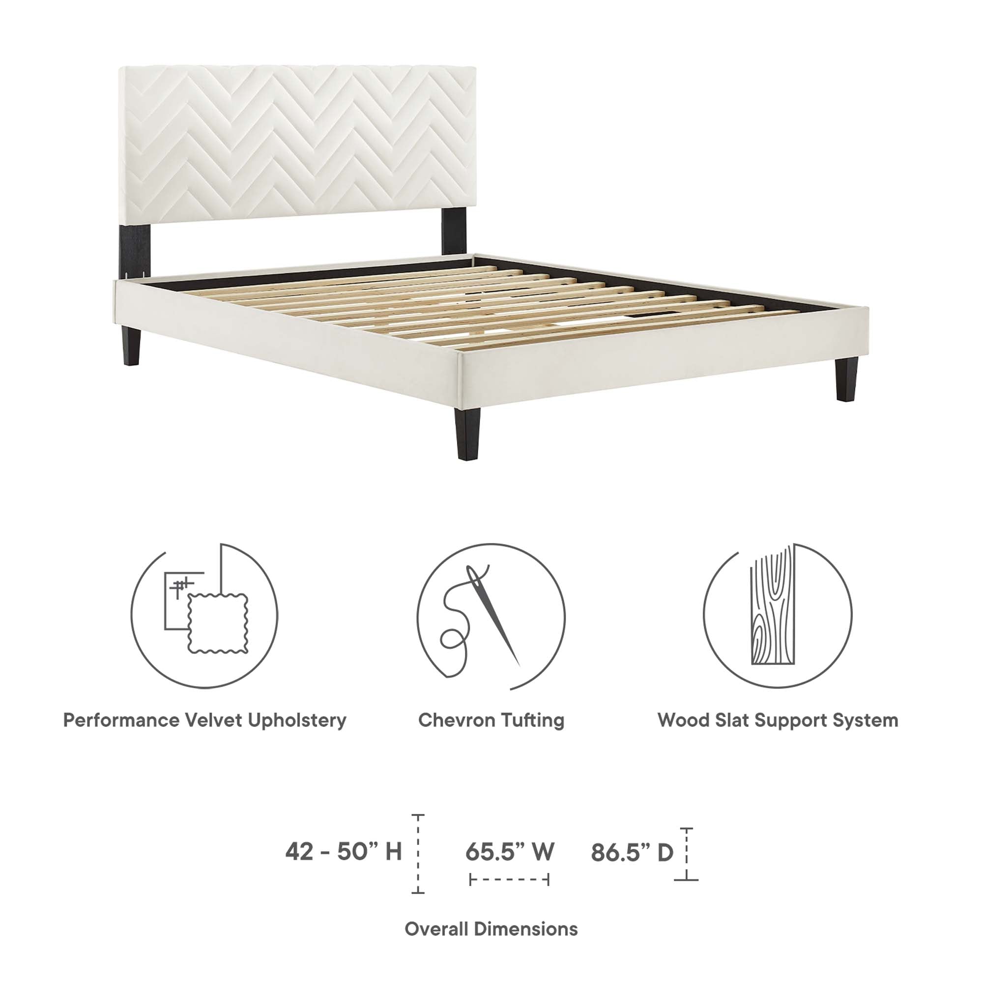Modway Leah Tapered Wood Leg Chevron Tufted Performance Velvet Full Platform Bed