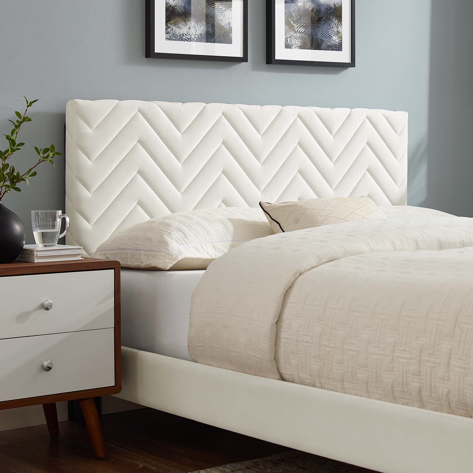 Modway Leah Tapered Wood Leg Chevron Tufted Performance Velvet Full Platform Bed