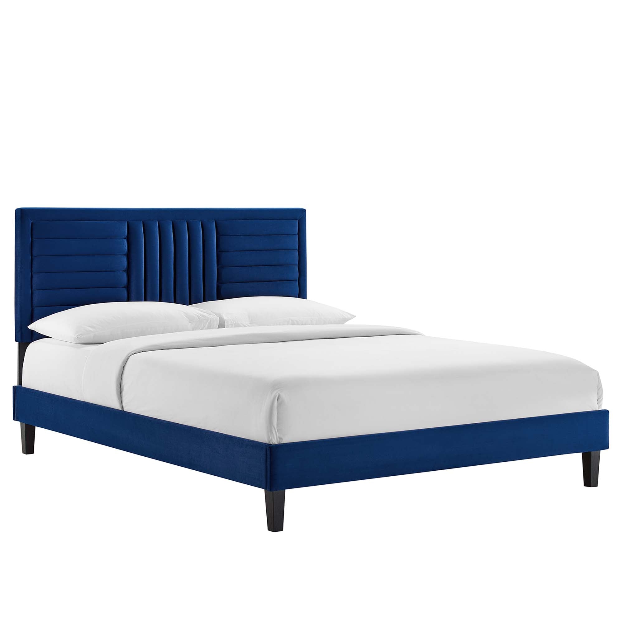 Modway Sofia Tapered Wood Leg Channel Tufted Performance Velvet Full Platform Bed