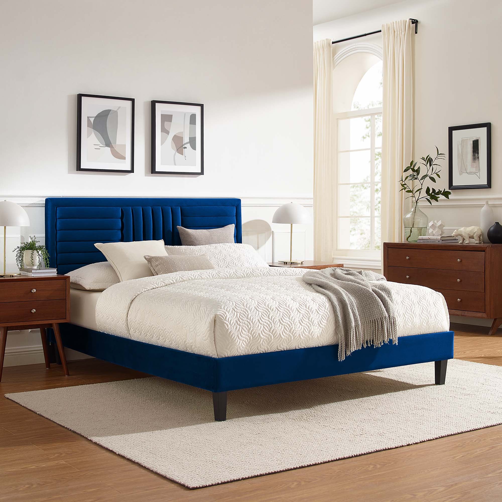 Modway Sofia Tapered Wood Leg Channel Tufted Performance Velvet Full Platform Bed
