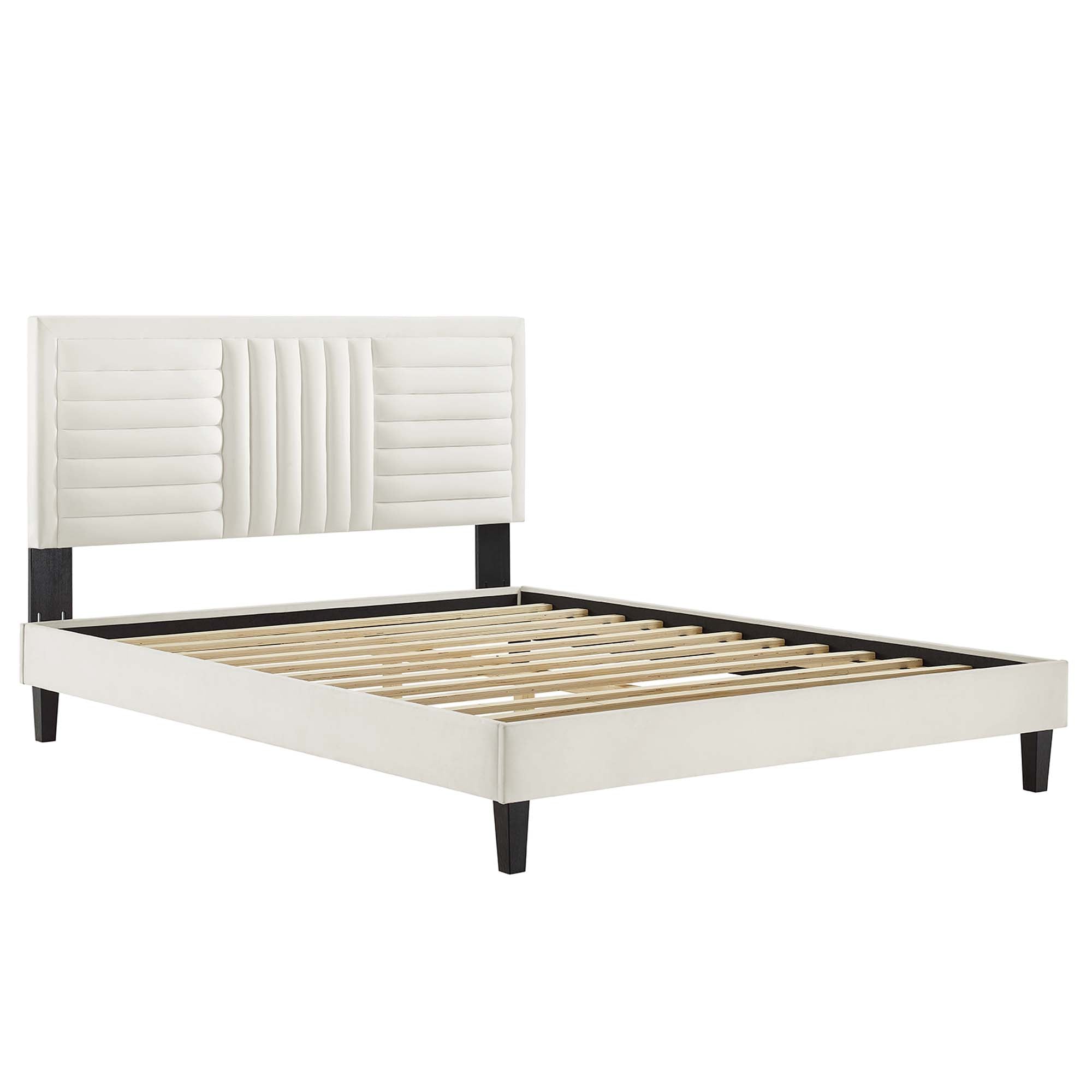 Modway Sofia Tapered Wood Leg Channel Tufted Performance Velvet Full Platform Bed
