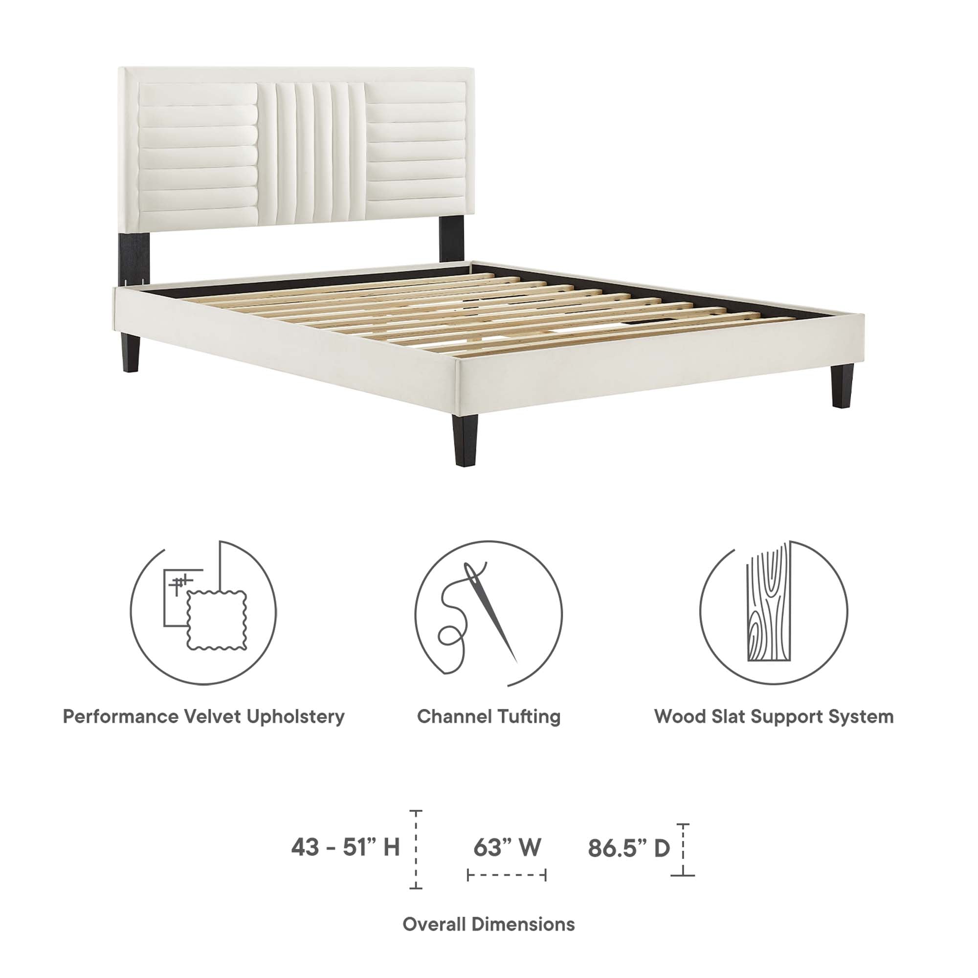 Modway Sofia Tapered Wood Leg Channel Tufted Performance Velvet Full Platform Bed