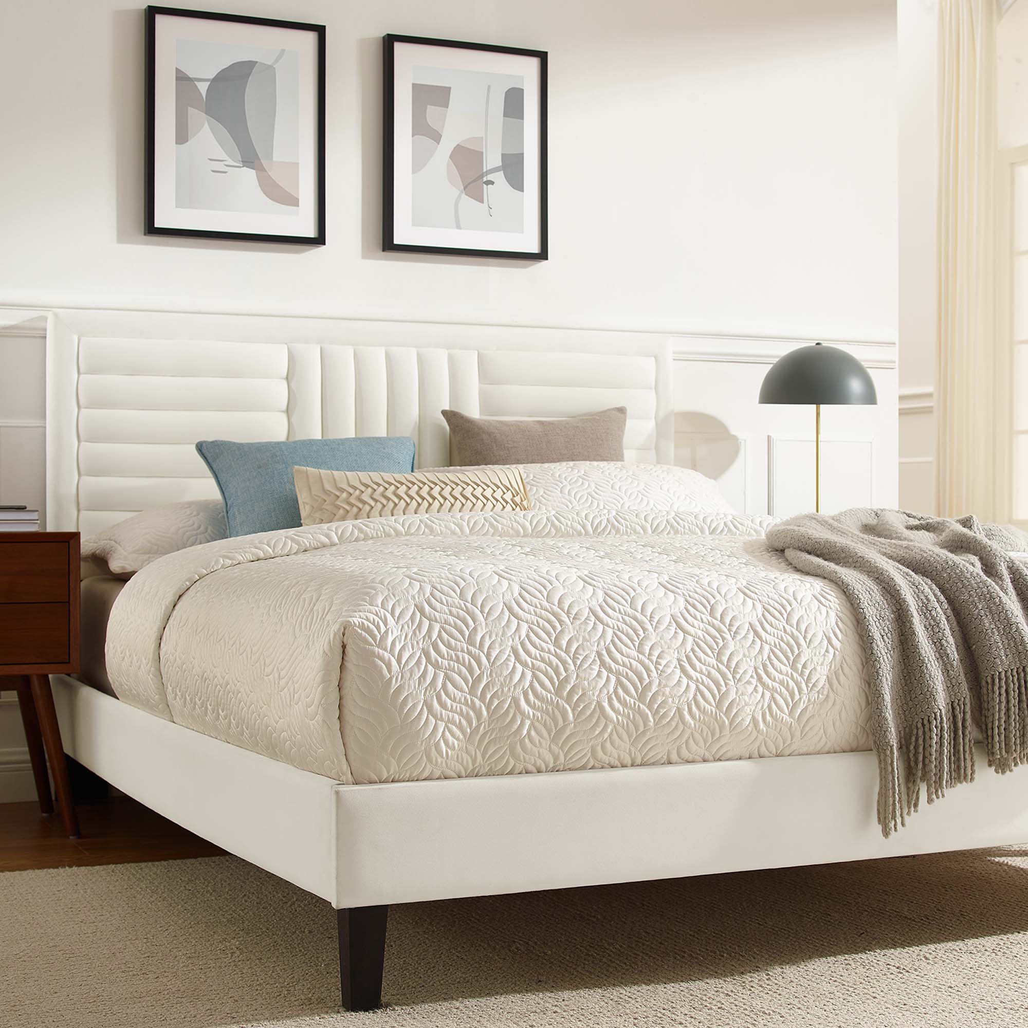 Modway Sofia Tapered Wood Leg Channel Tufted Performance Velvet Full Platform Bed