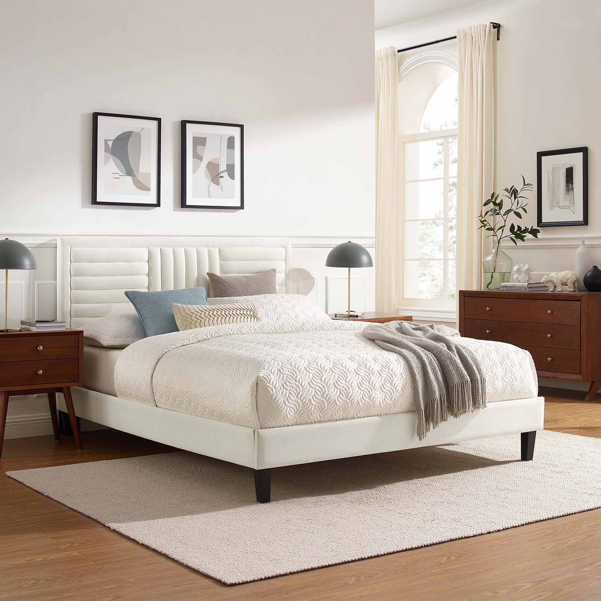Modway Sofia Tapered Wood Leg Channel Tufted Performance Velvet Full Platform Bed