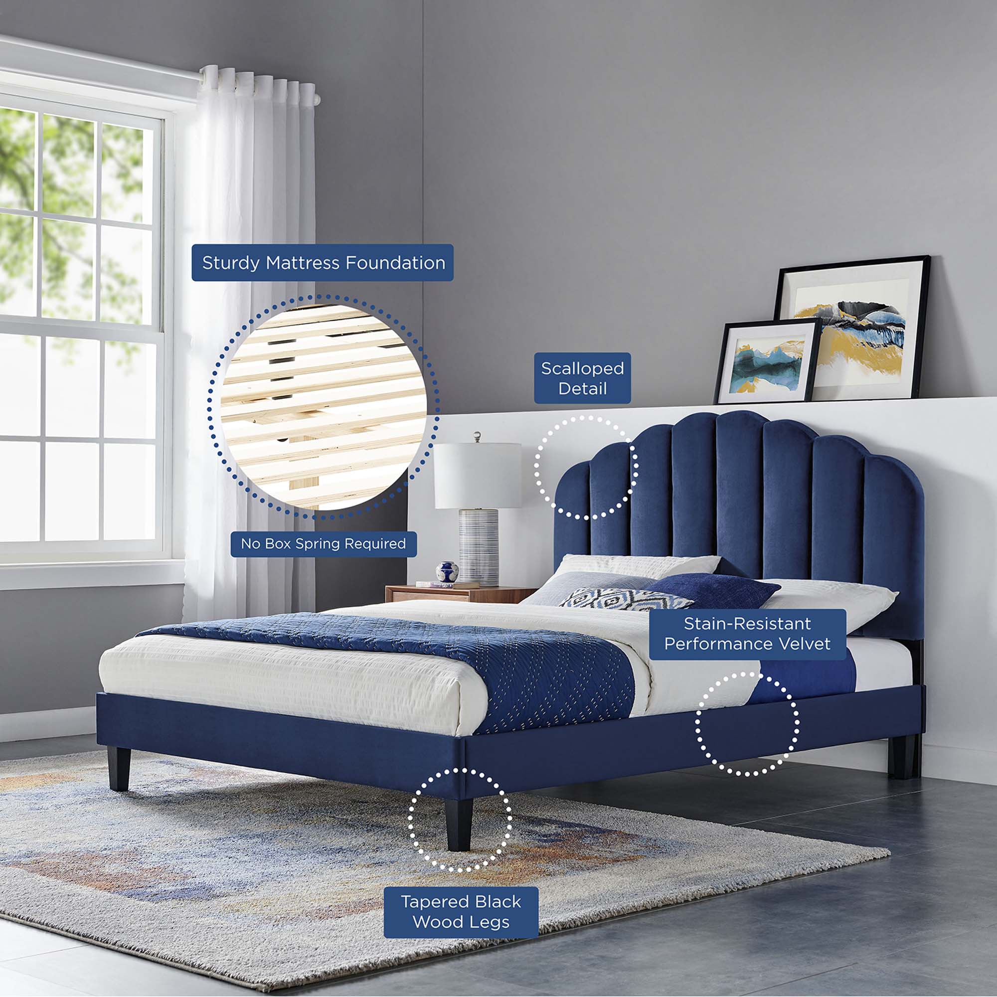 Modway Daisy Performance Velvet Full Platform Bed