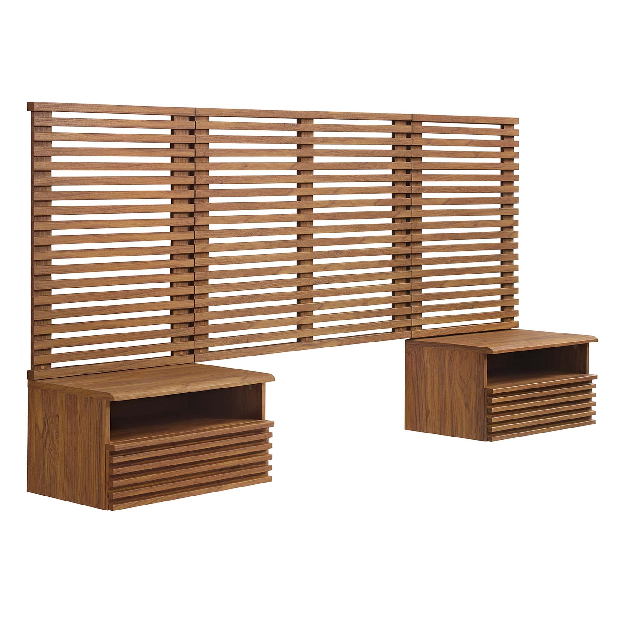 Modway Render Wall Mount Twin Headboard and Modern Nightstands