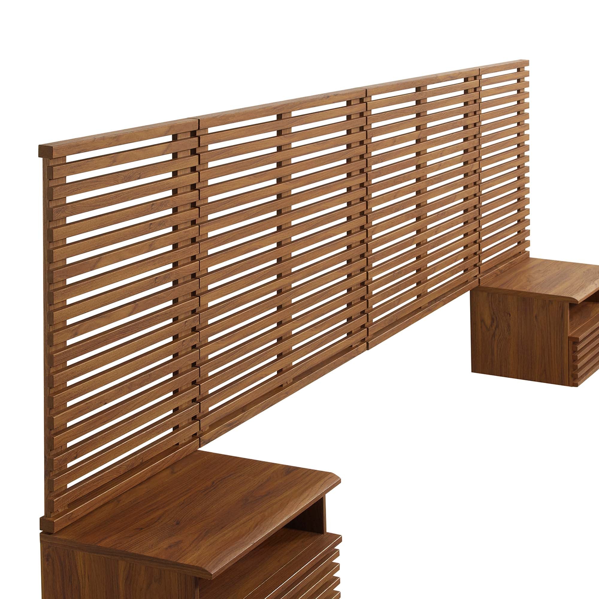 Modway Render Wall Mount King Headboard and Modern Nightstands